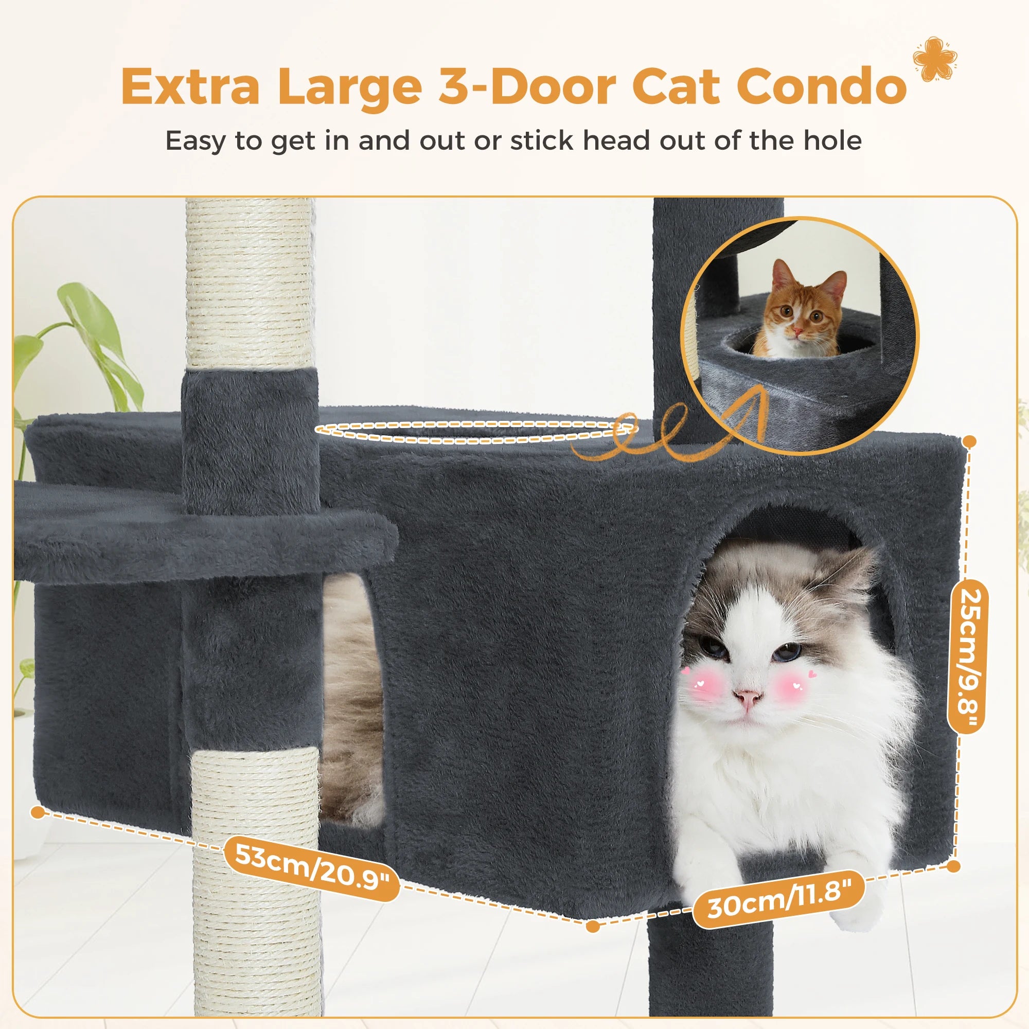 Multi-Level Cat Tree Tower with Scratching Posts&Board, Hammock, Cat Condo, Spacious Top Perch,Dangling Balls for Indoor Cats