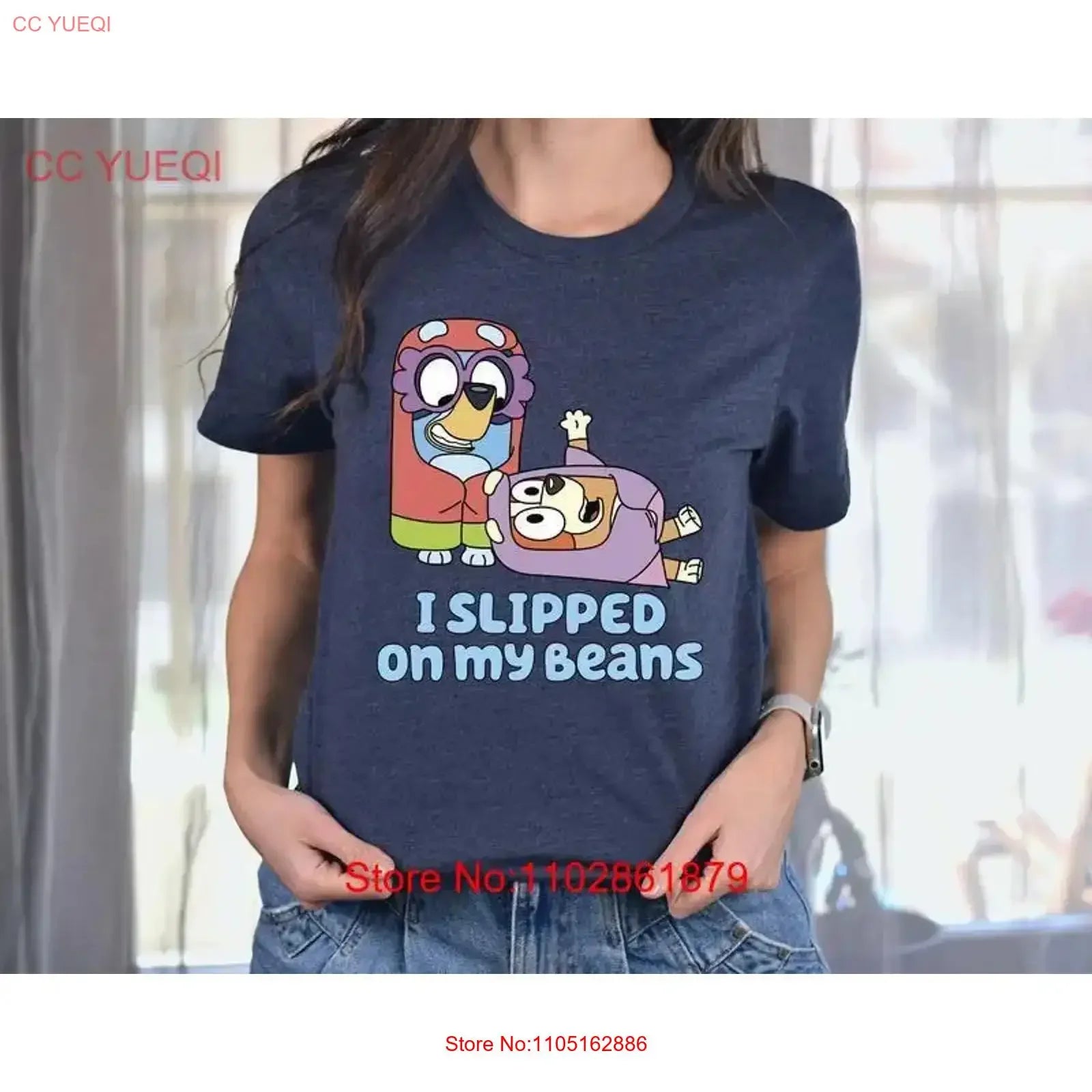 i slipped on my beans t shirt blueyy bingo bandit heeler tee blu vintage Washed Casual graphic Breathable designer clothes