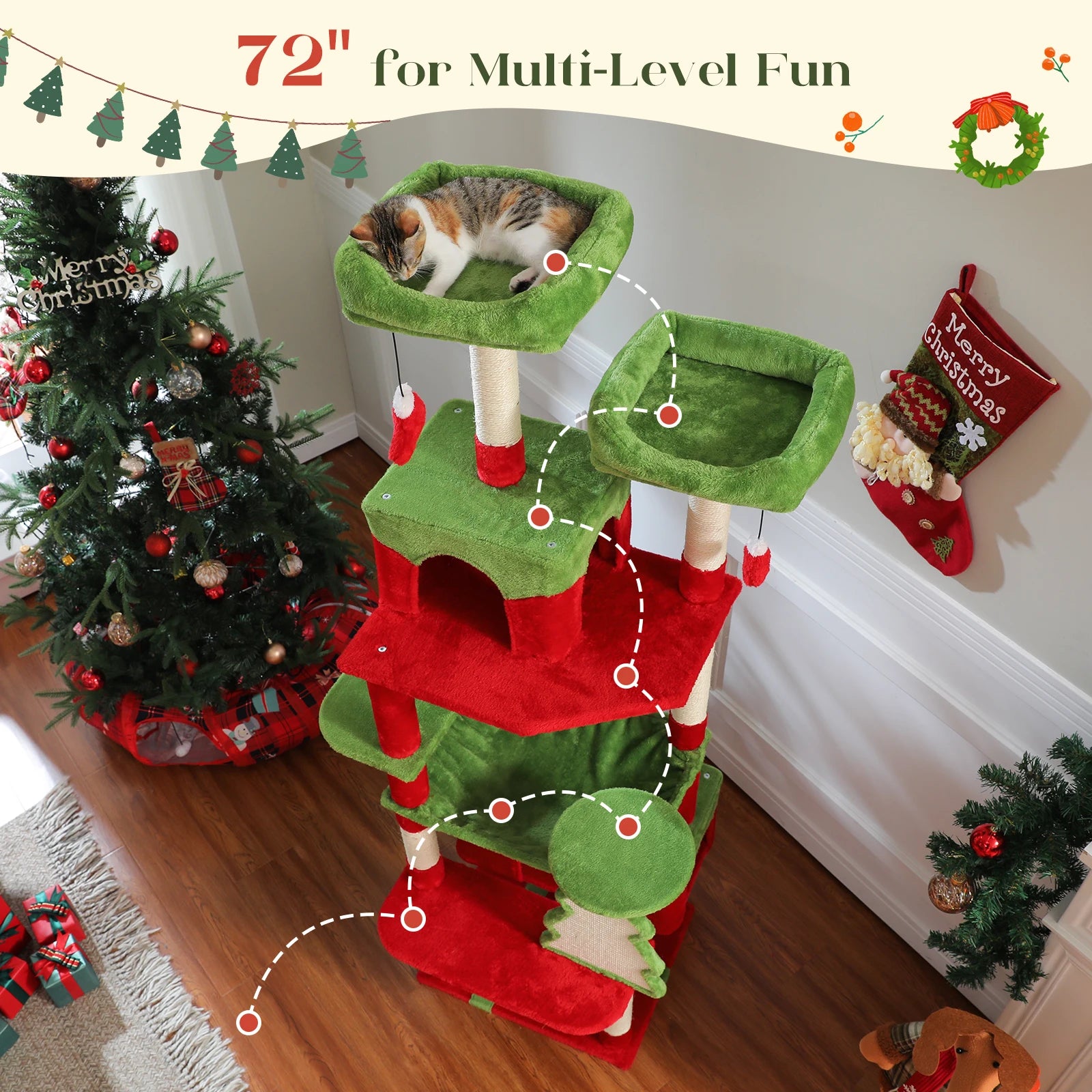 PAWZ Road 72" Large Cat Tree Tower with Hammock and Condo