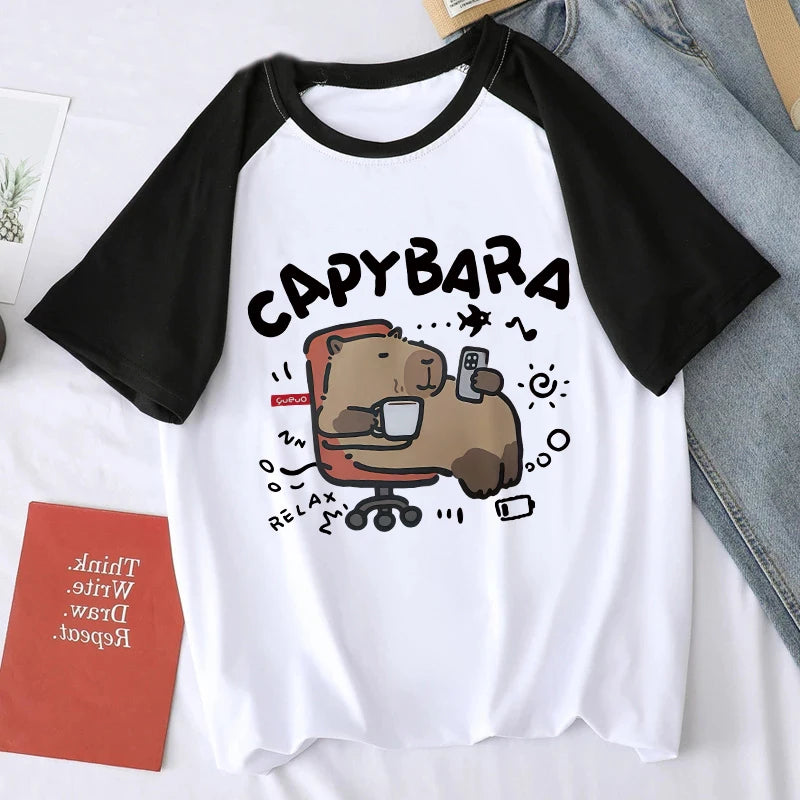 Cute Design Capybara Tshirt Women Girl T-Shirt Capibara Cartoons Clothes Capybaras T Shirt Casual Top Clothes