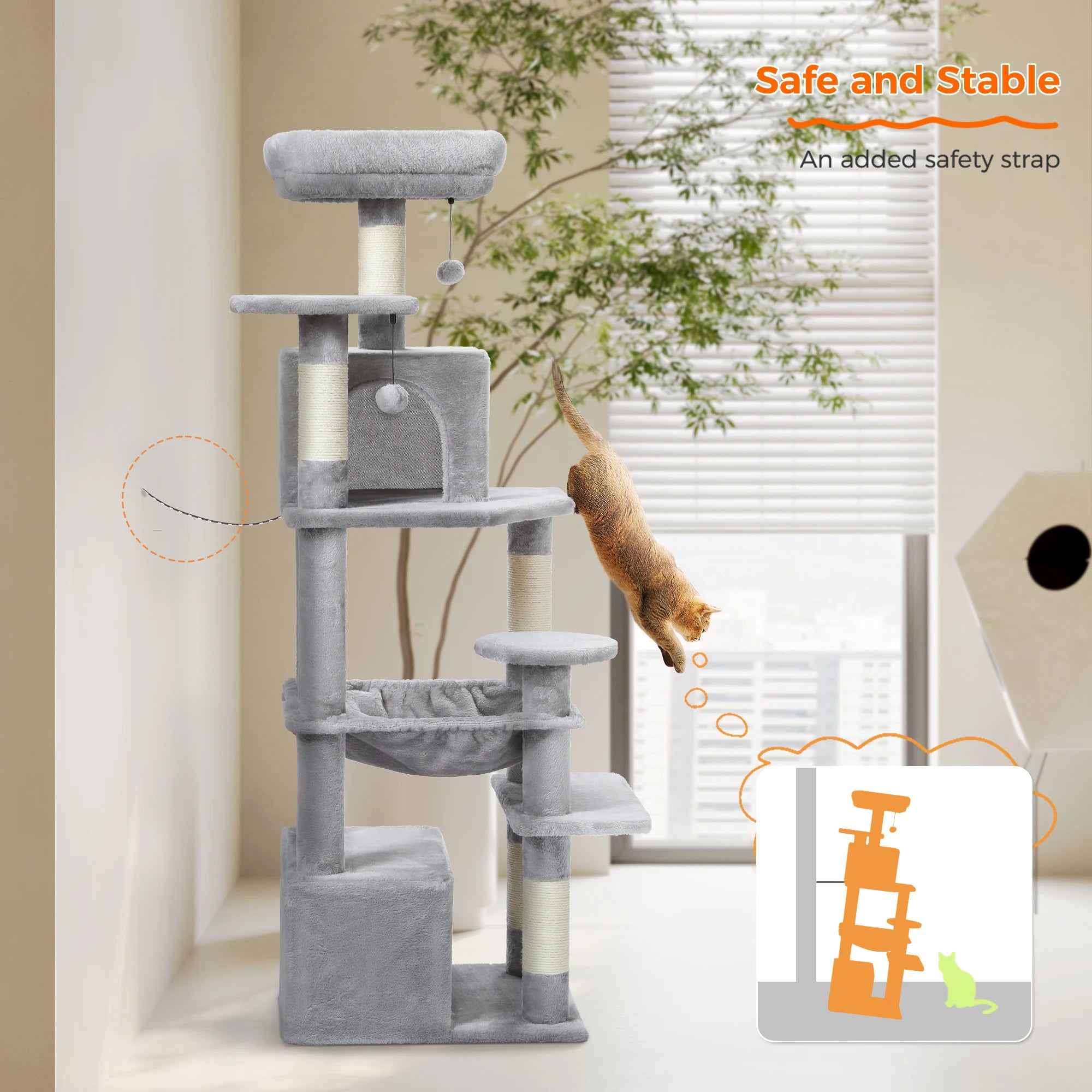 PAWZ Road 72" Large Cat Tree Tower with Hammock and Condo
