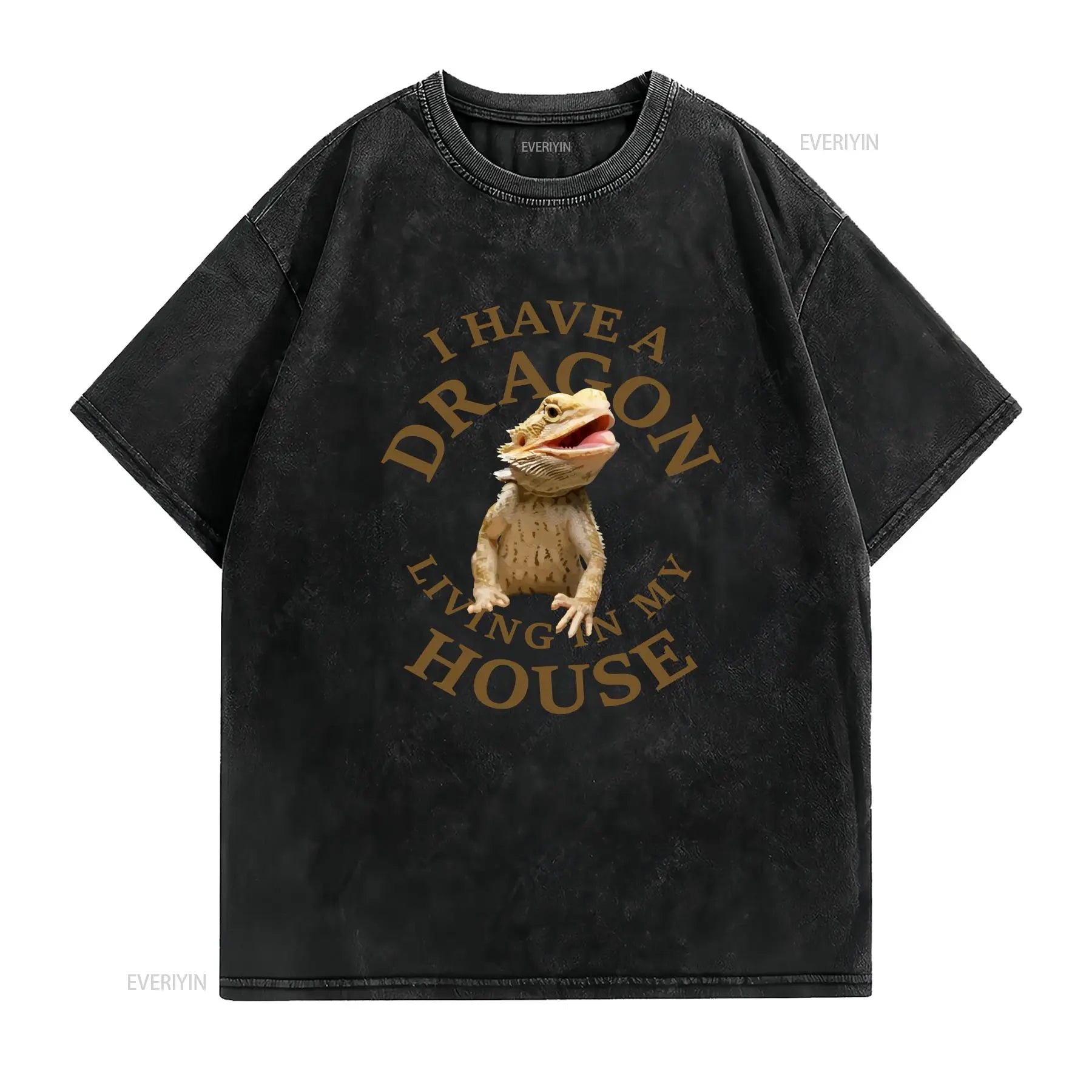 Bearded Dragon T Shirt Lizard Pet Reptile vintage Washed fashion Stretched homme Slightly Unisex streetwear Versatile
