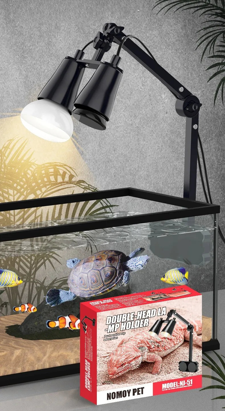 Reptile Terrarium Adjustable Dual-head Lamp Stand Adsorption Removable UVB UVA Lamp Stand Reptile Habitat Supplement Calcium