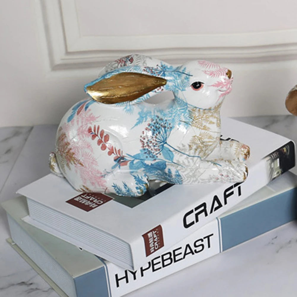 Rabbit Statue Resin Lifelike Rabbit Sculpture Rabbit Decoration Easter Bunny Ornament for Home Office Desktop
