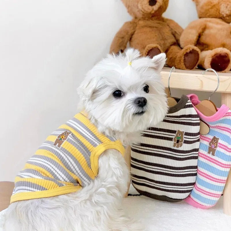 Dog Shirts Cotton Striped Puppy Sleeveless T-Shirts Spring Autumn Clothes for Small Dogs, Soft Breathable Stretchable Doggy Tee