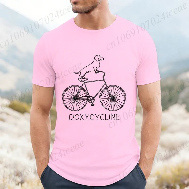 Dachshund Bicycle Printed Graphic T Shirts For Men Casual O Neck Short Sleeve T-Shirts Fashion Streetwear Vintage Male Tops