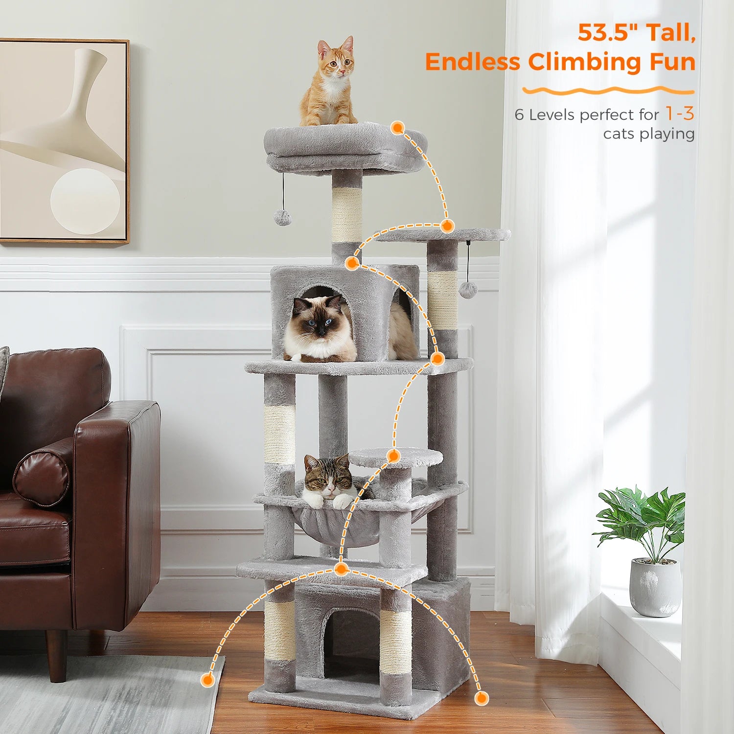 PAWZ Road 72" Large Cat Tree Tower with Hammock and Condo