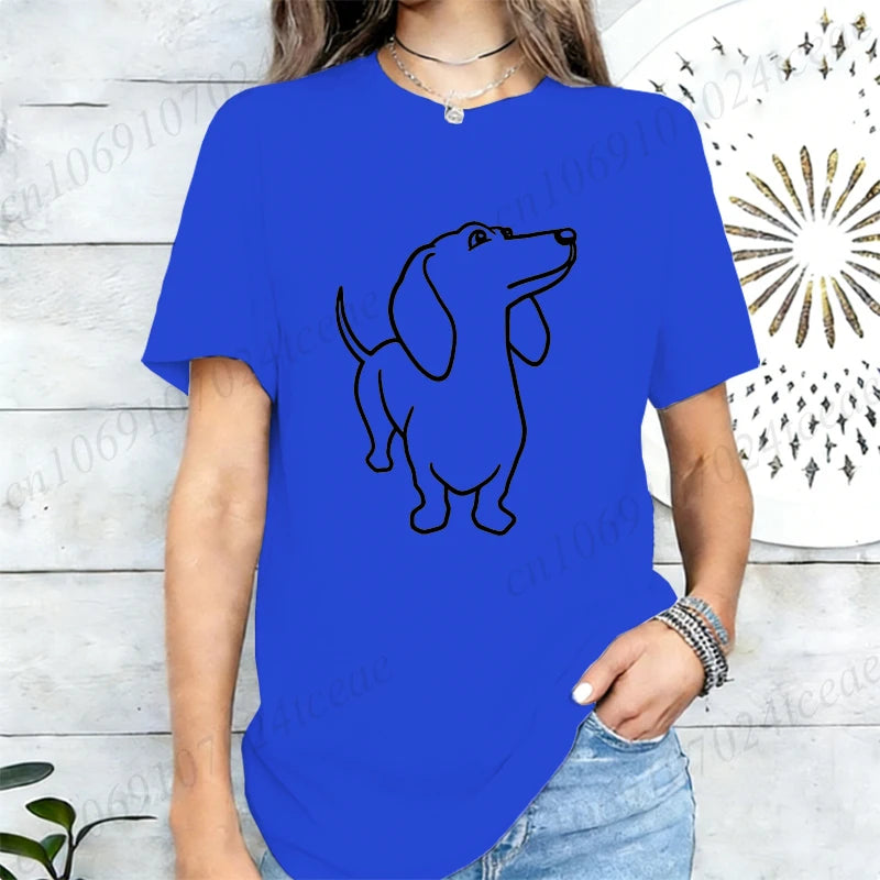 Dachshund Dog Graphic Print Women T Shirt Casual Summer Short Sleeve O Neck Loose Tees Ladies Cute Pet Animal Streetwear Tops