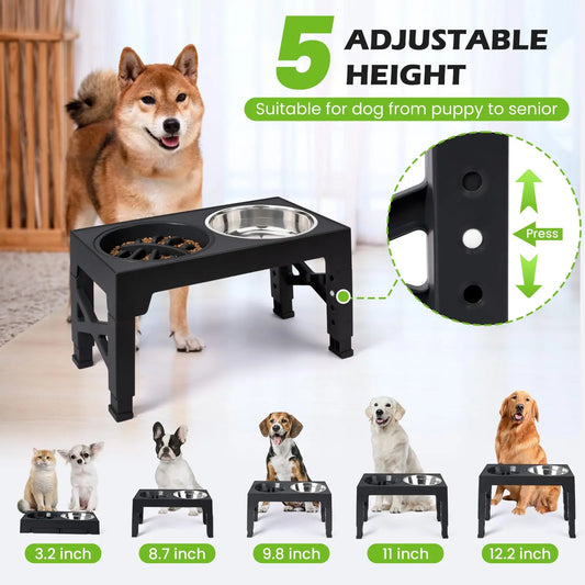 Adjustable Raised Dog Feeder with Double Stainless Steel Bowls