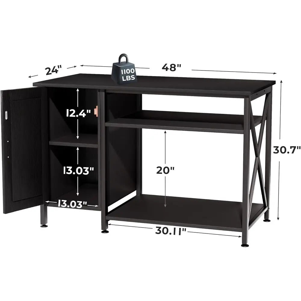 40-120 Gallon Black Reptile Tank Stand with Storage and Power Outlet, 48x24 Tabletop