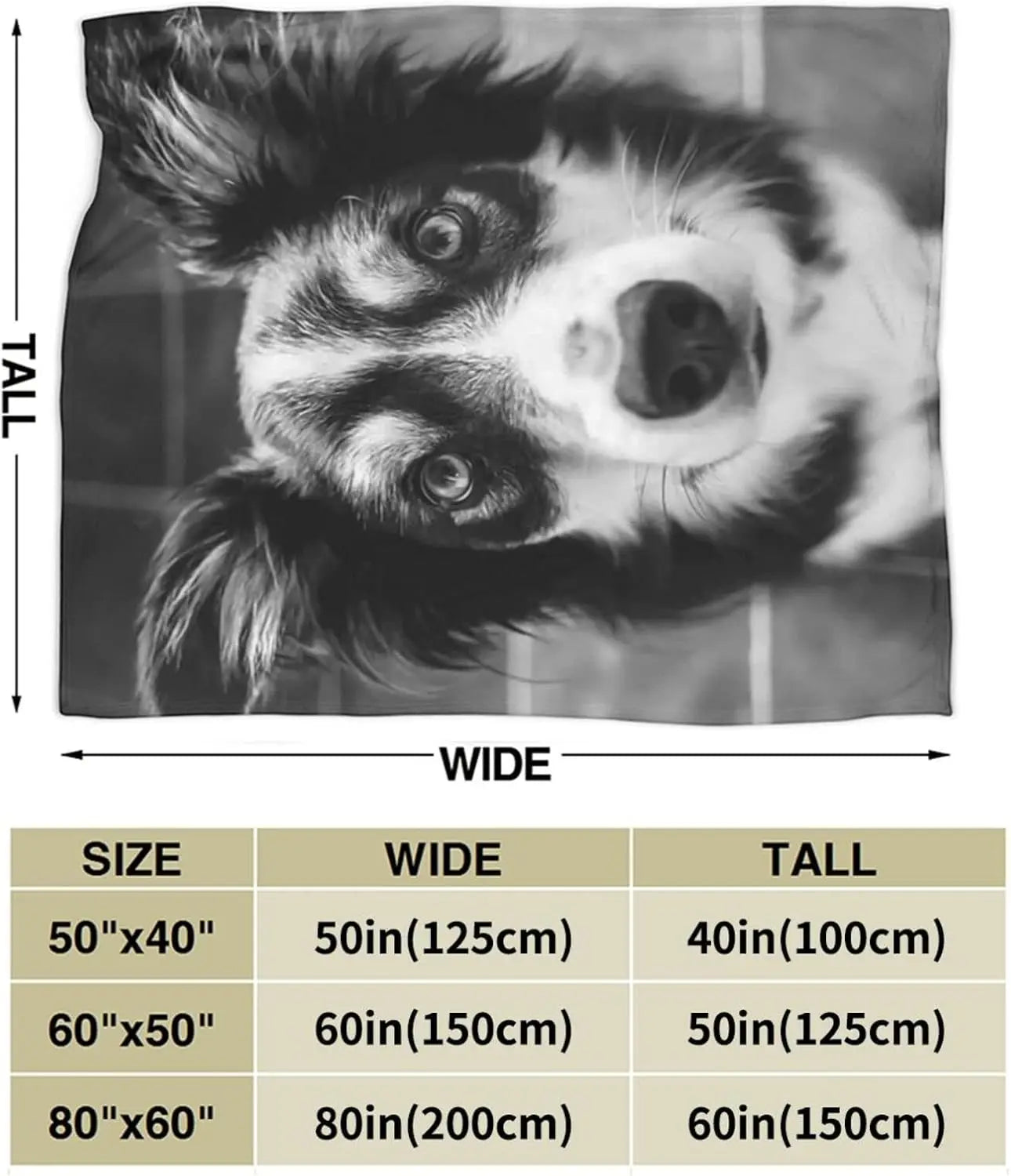 Australian Shepherd Dog Face Blanket Black White Print Soft Fleece Throw Pet Lover Gift Home Decor Cozy Bedding Accessory