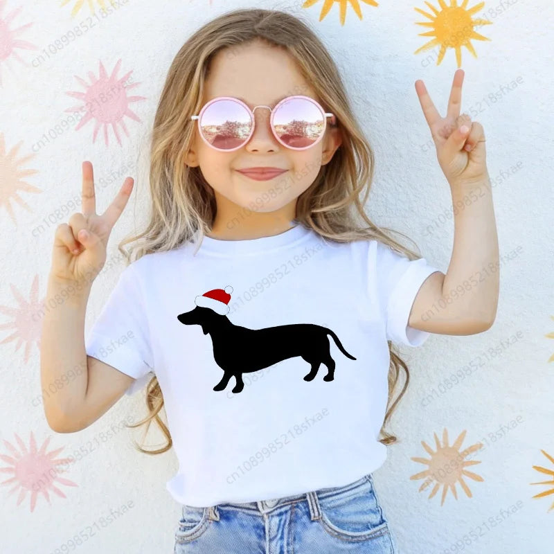 Dachshund Teckel Cute Dog Print Tee Funny T-shirts Baby Boy Girl Tshirt Kids Boys Top Child Summer Short Sleeve White Tops