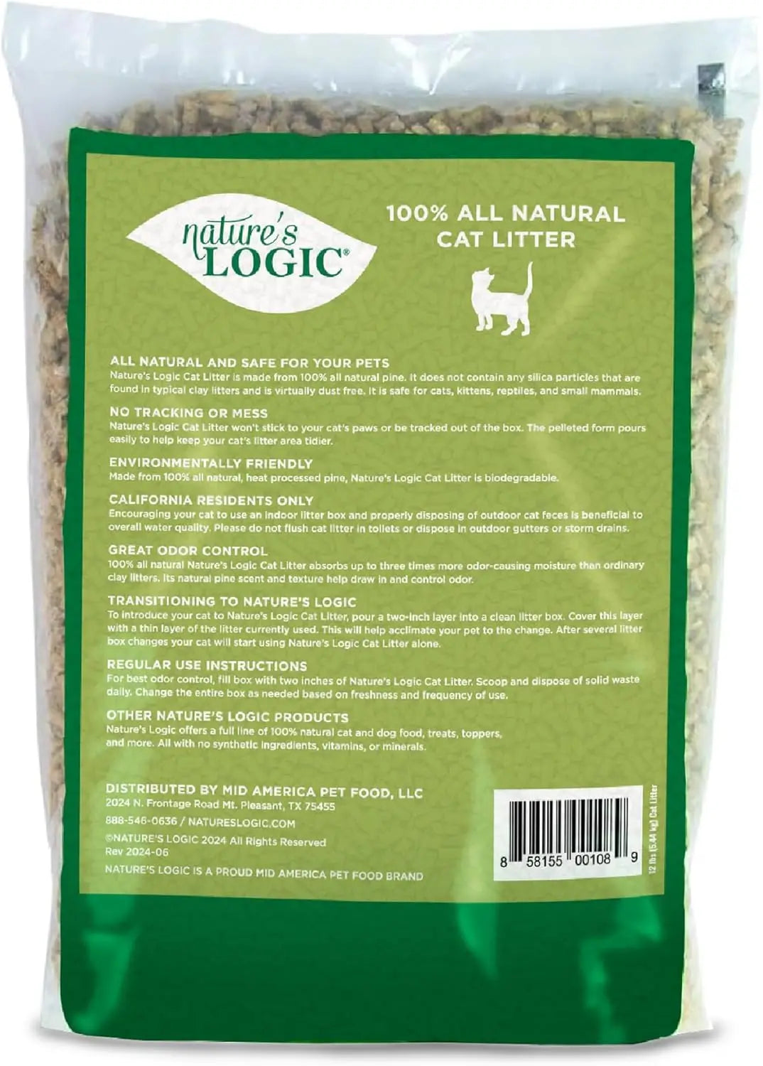 100% Natural Pine Pellet Cat Litter - Dust-Free, Unscented, Biodegradable - Safe for Pets & Highly Absorbent 12lb Bag
