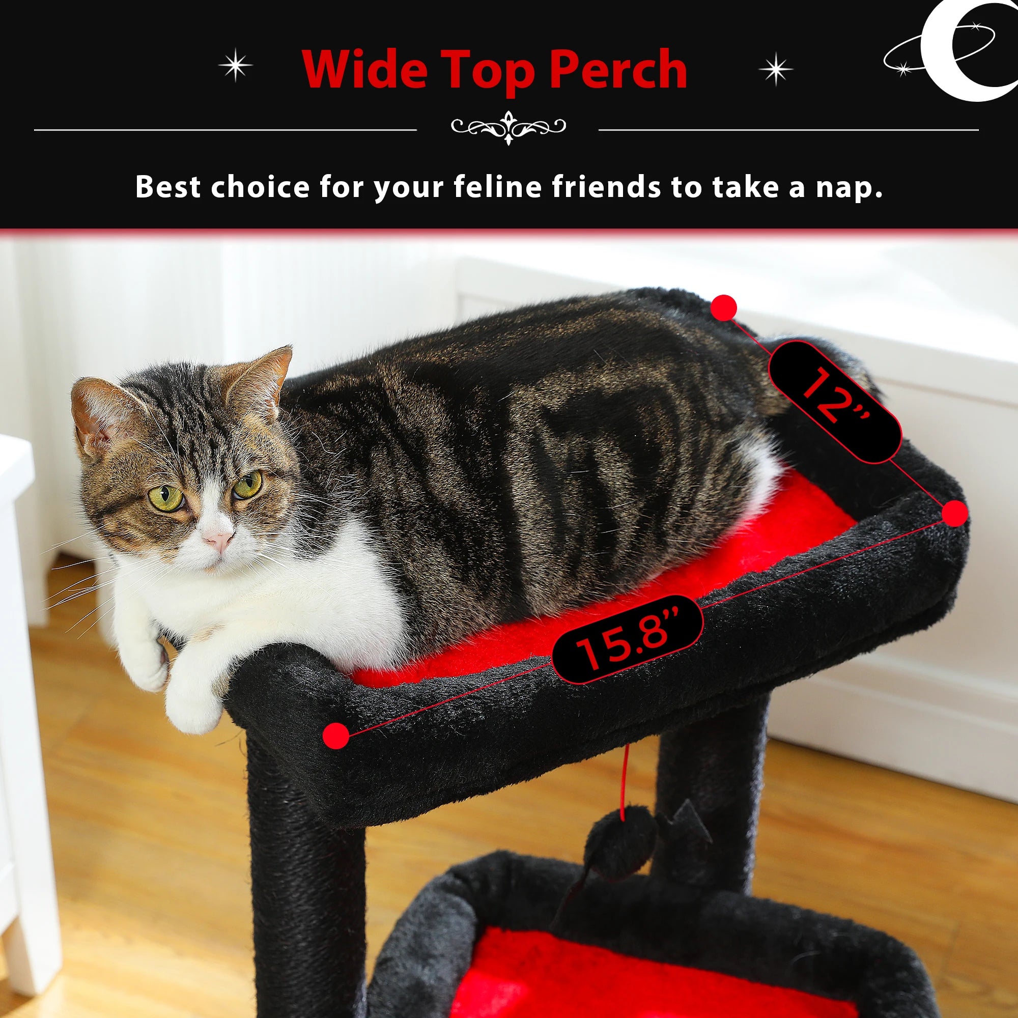 Cat Tree Cat Tower with Cozy Condo, Wide Top Perch,Natural Sisal Posts, Soft Plush,Playful Pom-Pom Suitable for 1-2 Indoor Cats