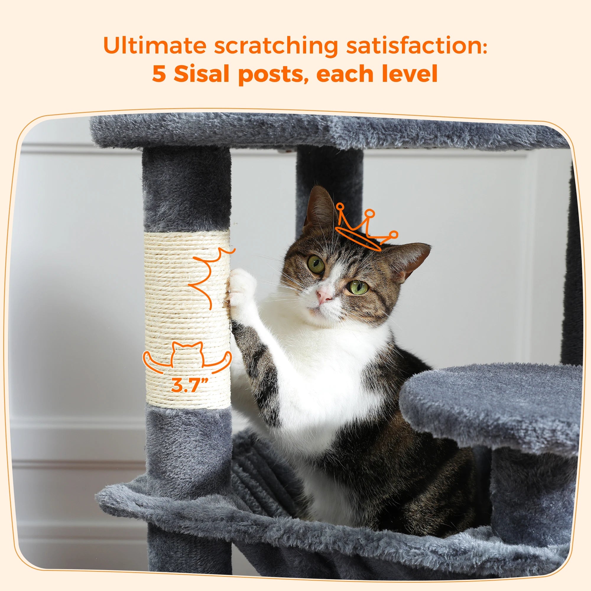 PAWZ Road 72" Large Cat Tree Tower with Hammock and Condo