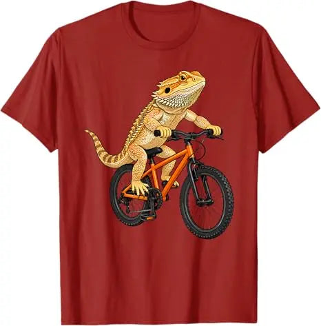 Funny Bearded Dragon on A Bicycle Cycling T-Shirt Boys Fashion Aesthetic Clothes Y2k Lizards and Pogona Cute Streetwear Tee Gift