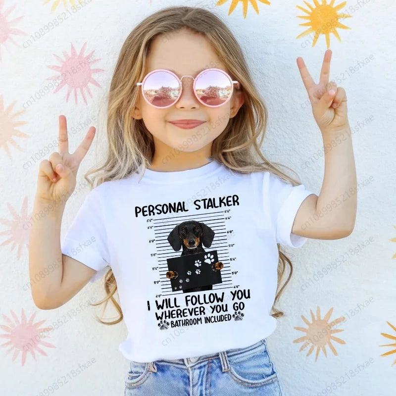 Dachshund Teckel Cute Dog Print Tee Funny T-shirts Baby Boy Girl Tshirt Kids Boys Top Child Summer Short Sleeve White Tops