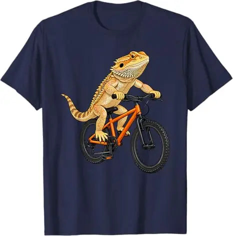 Funny Bearded Dragon on A Bicycle Cycling T-Shirt Boys Fashion Aesthetic Clothes Y2k Lizards and Pogona Cute Streetwear Tee Gift