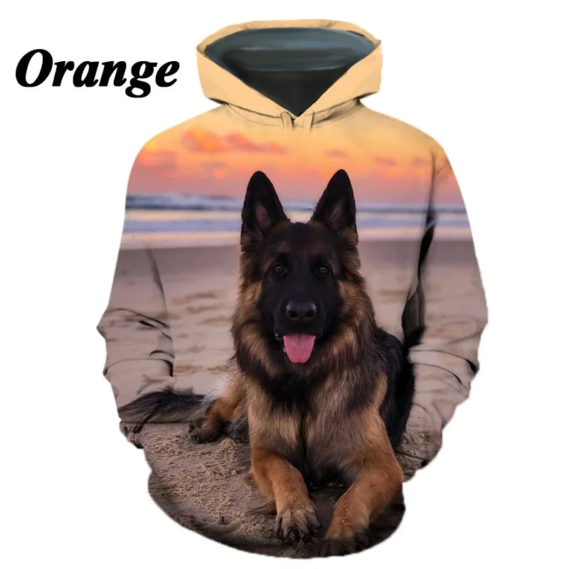 New Fashion Casual German Shepherd Animal Dog 3D Printing Men's Round Neck Hoodie Tops T-shirt Couple Hoodie