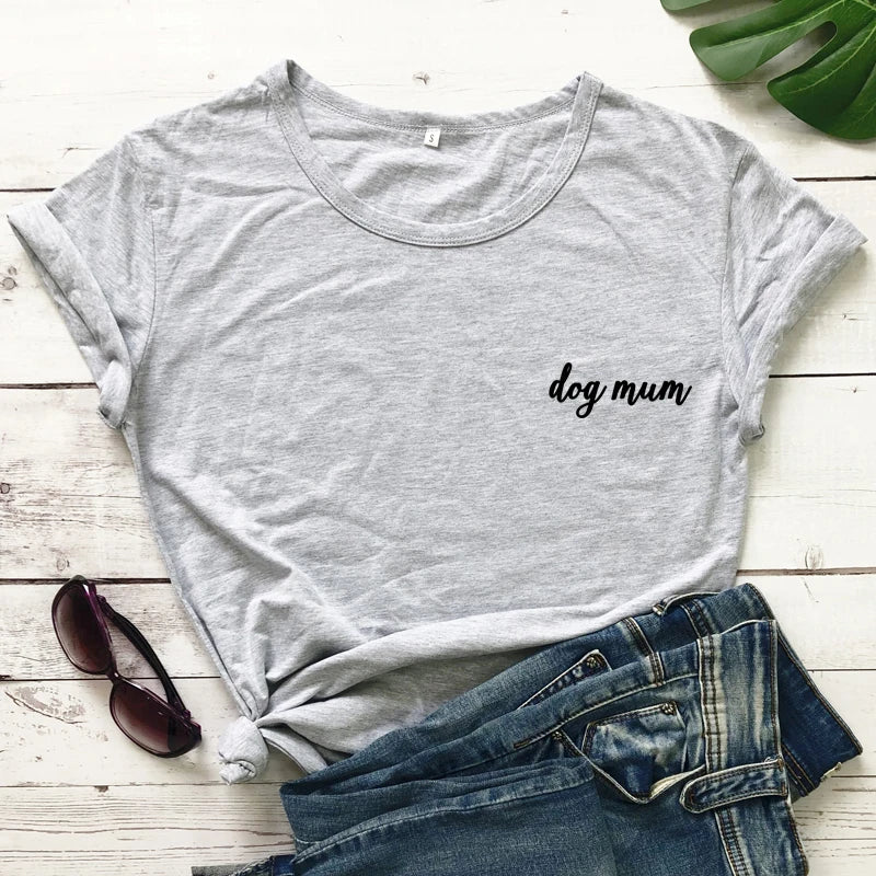 dog mum pocket tshirt cute women short sleeve dog mom tee shirt top