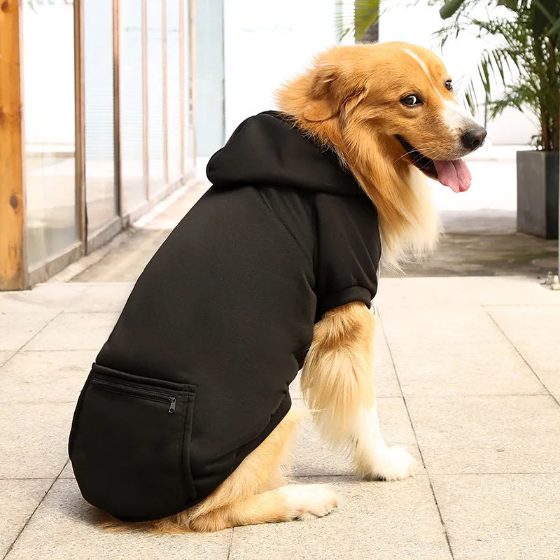 Pet Hoodies for Large Dogs Spring and Autumn Fleece Golden Retriever Sweatshirt with Hat and Zip Pocket  Pet Clothing
