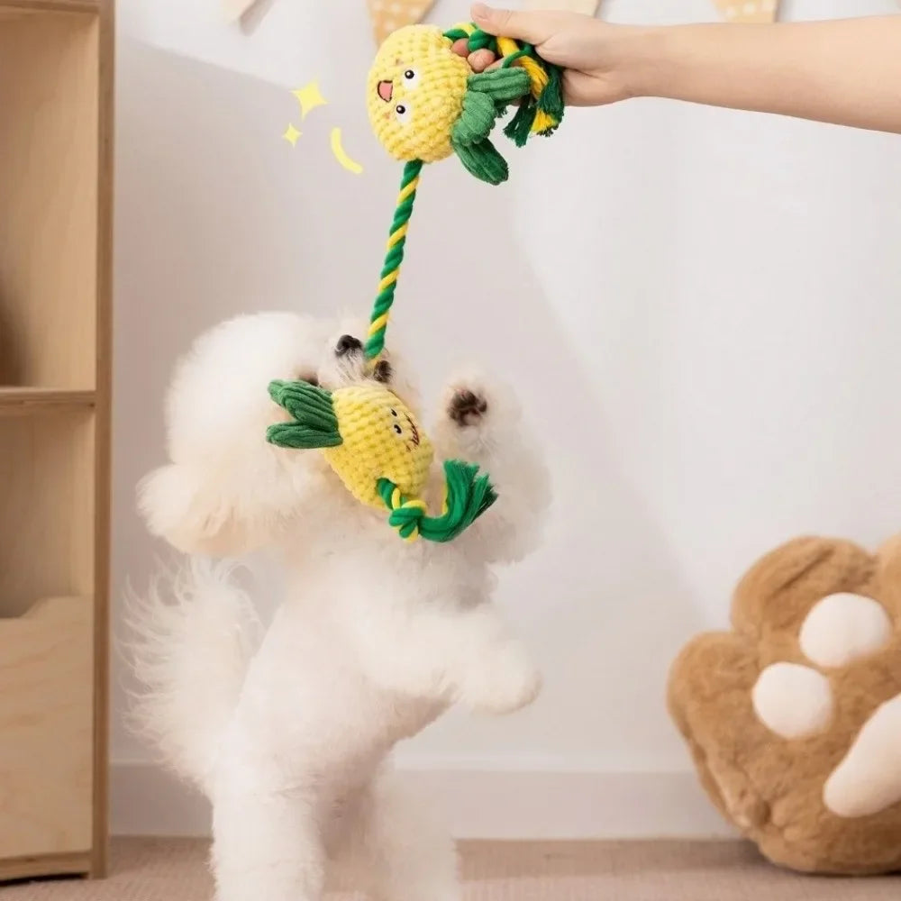 Dog Teeth Cleaning Toy Fruit Shape Bite Resistant Dog Plush Toy Built-in Sounder Can Bite Vocal Squeaky Dog Toy