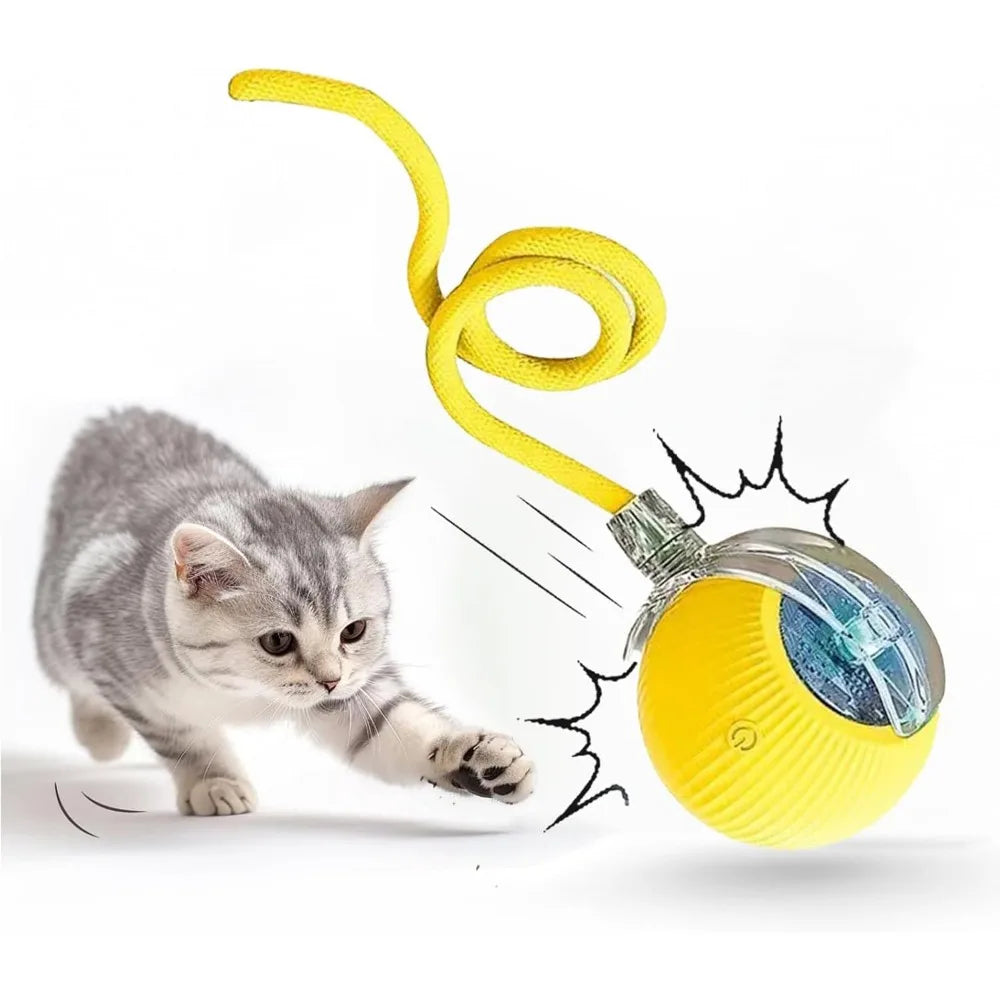 Pet Toy Ball with Tail Rope，Smart Automatic Pet Chase Ball Toy, Upgraded Speedy Tail Kitten Toy for Bored Indoor Adult Pets