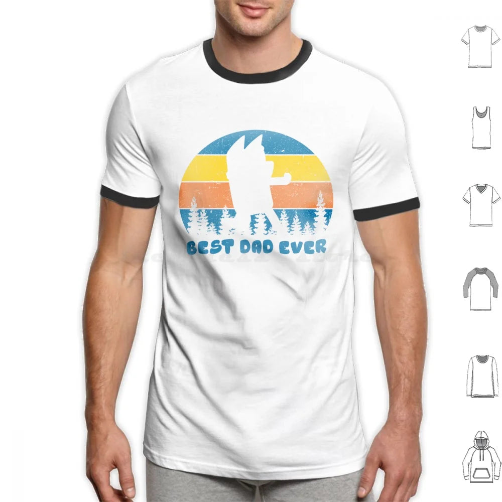 Best Dad Ever Retro Gift Fan T Shirt Big Size 100% Cotton Best Dad Ever Retro Fan Dad Mom Bingo Bandit Heeler Dad Funny Dad