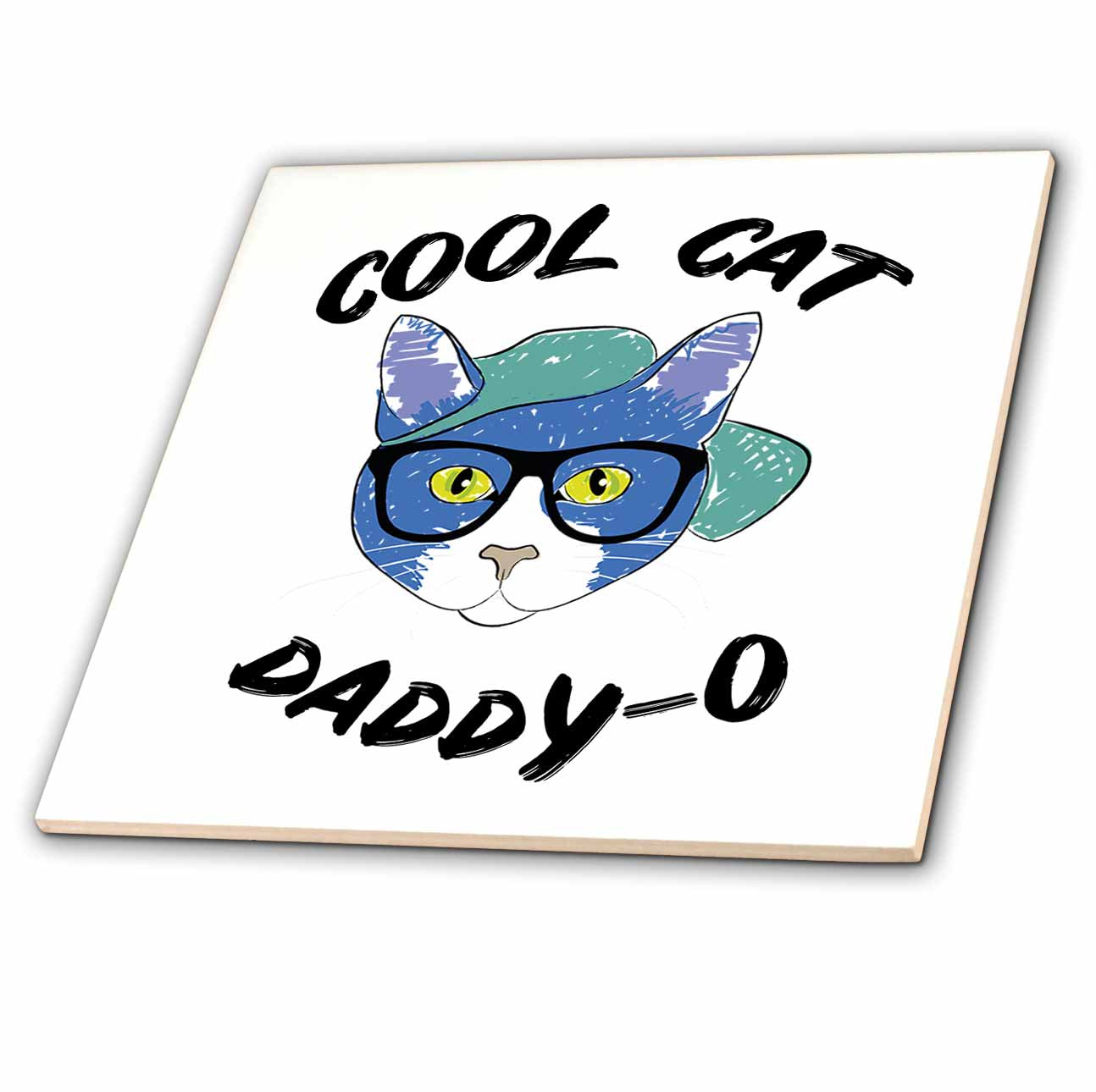 3dRose Cool Cat Daddy-o with Clipart of a cat in a hat and Glasses. - Tiles (ct_337805)