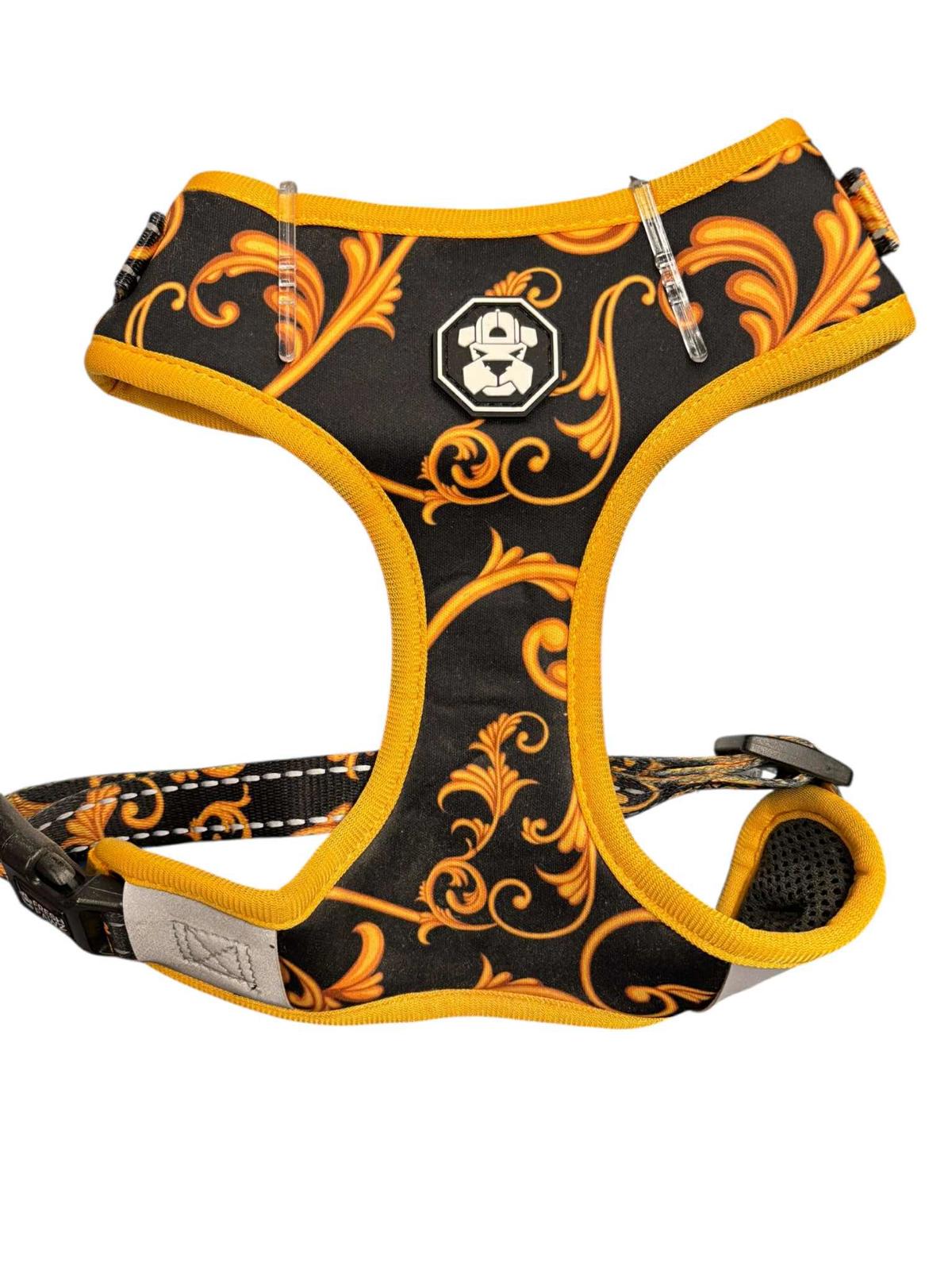 FreshPawz Adjustable Harness Breathable/Reflect Size MEDIUM Yellow/Gold & Black