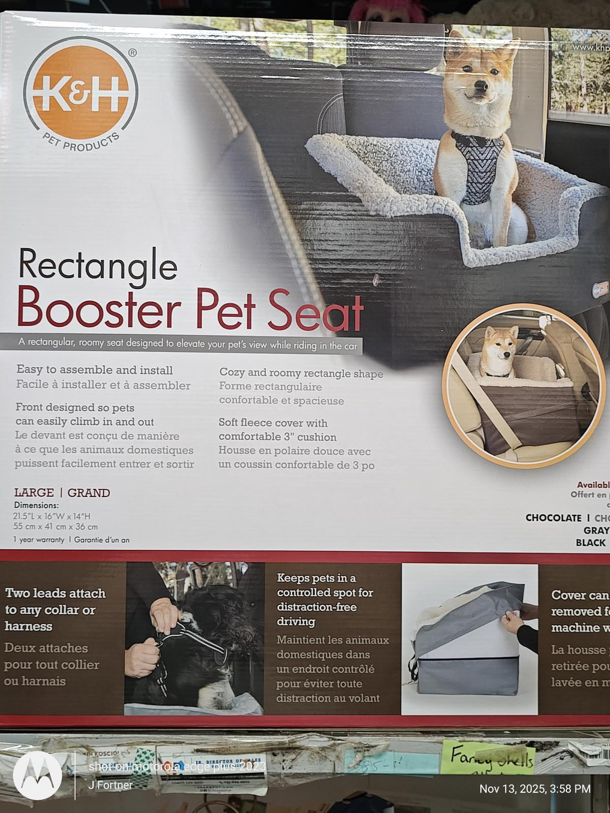 K&H KD Rectangle Booster Pet Seat Large Black 21.5” X 16” X 14”