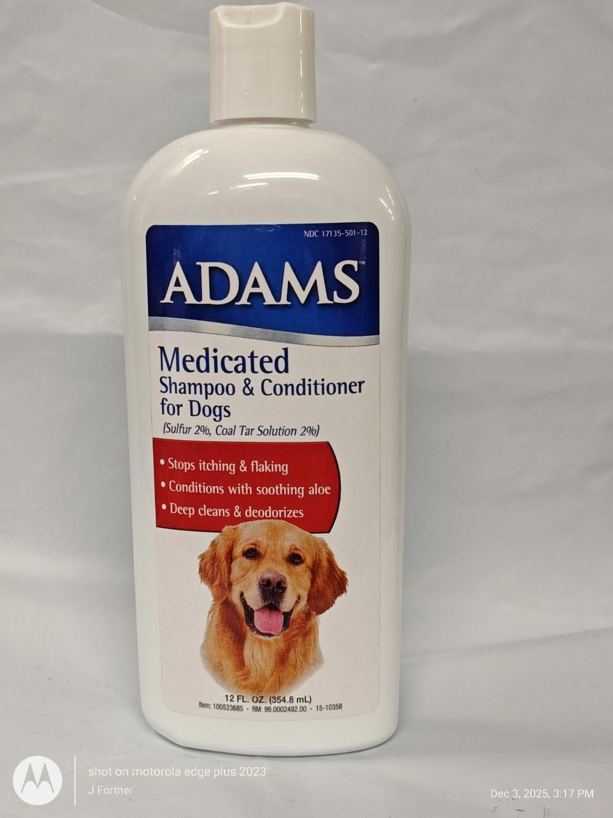Adams Medicated Shampoo & Conditioner for Dogs 12 oz Sulfa/Coal Tar solution