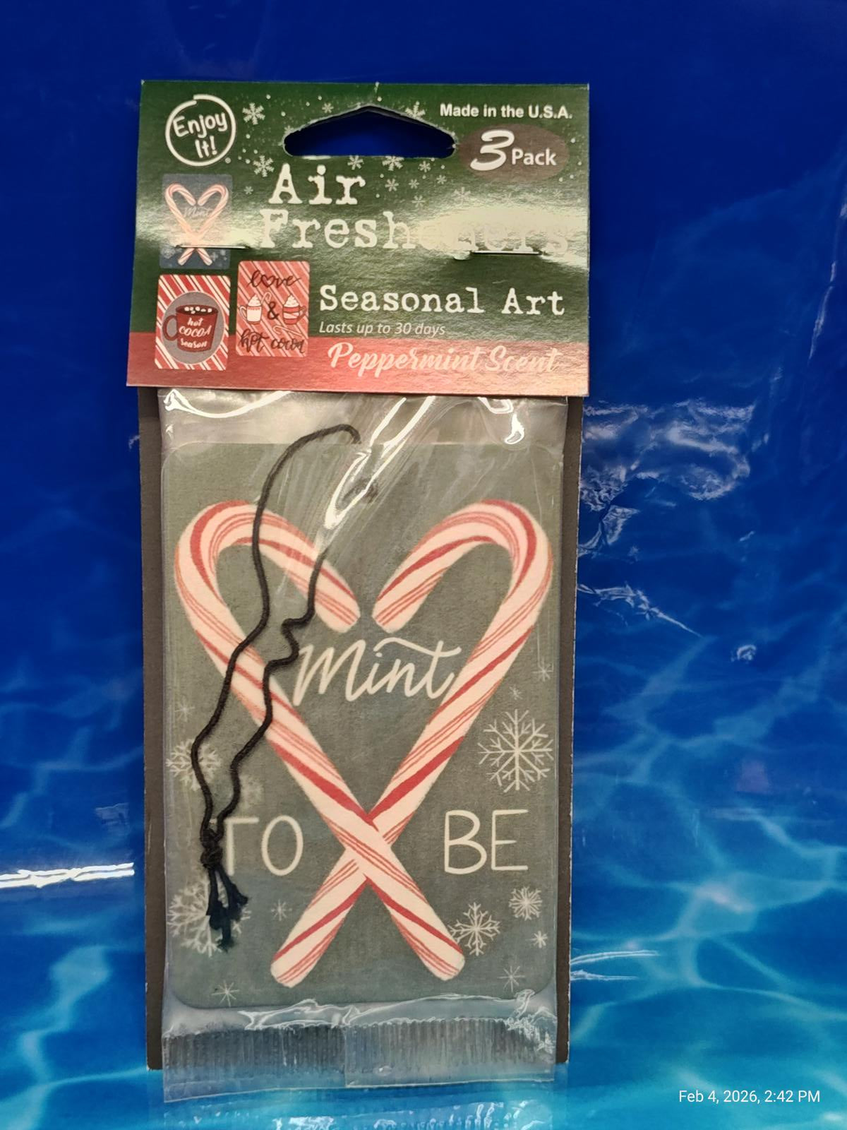 Holiday  Season Air Fresheners 3 Pack  Peppermint Scent  Brand New Sealed