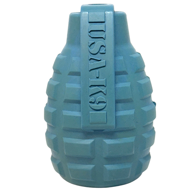 USA-K9 Grenade Rubber Dog Chew Toy | K9 Handler eDispenser Toy | Red & Blue | USA Made