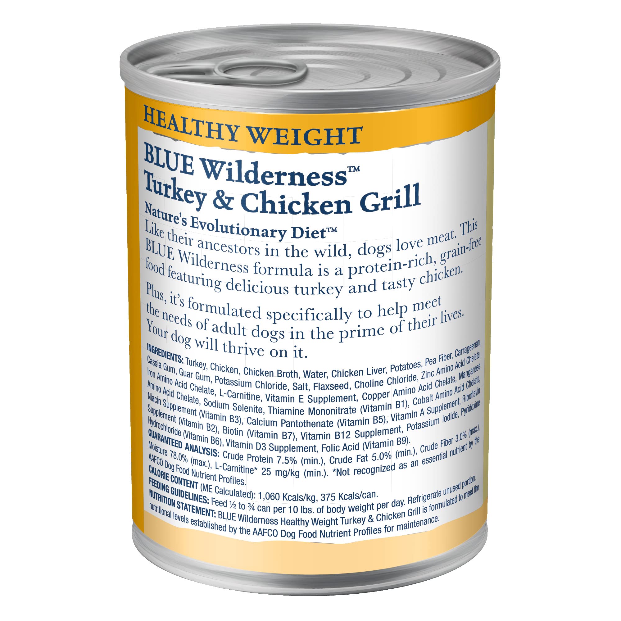 Blue Buffalo Wilderness Adult Grain-Free Healthy Weight Turkey & Chicken Wet Dog Can (12.5oz)