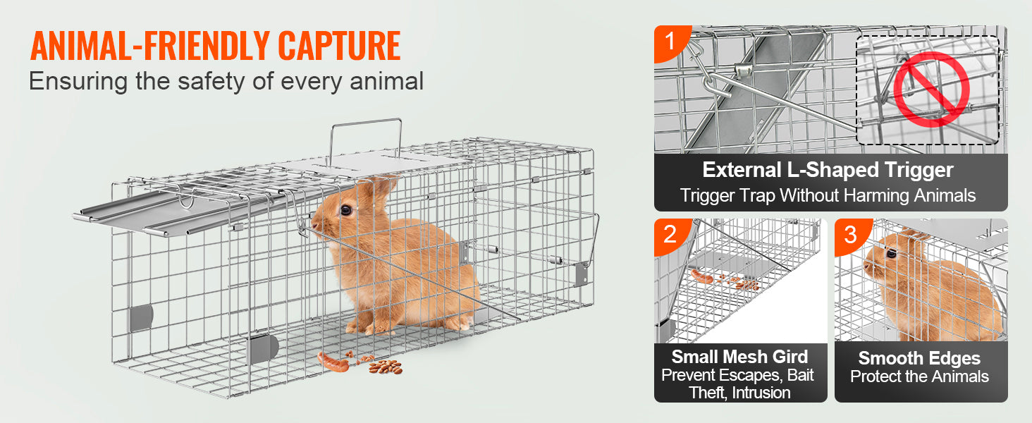 SucceBuy Live Animal Cage Trap Humane Cat Rodent Control Folding with Handle for Rabbits Stray Cats Squirrels Raccoons Groundhog