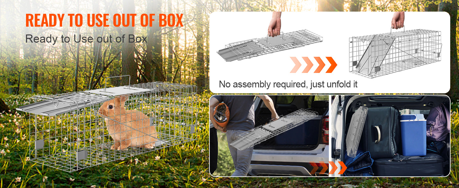 SucceBuy Live Animal Cage Trap Humane Cat Rodent Control Folding with Handle for Rabbits Stray Cats Squirrels Raccoons Groundhog