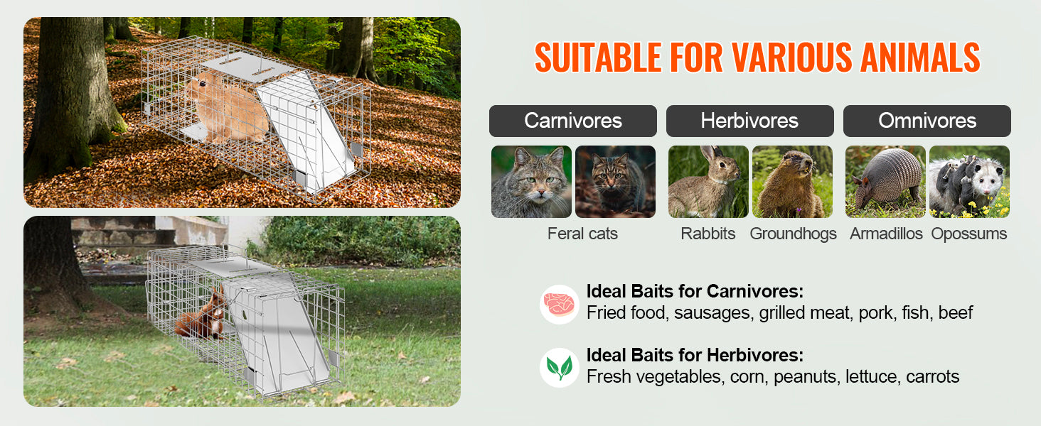 SucceBuy Live Animal Cage Trap Humane Cat Rodent Control Folding with Handle for Rabbits Stray Cats Squirrels Raccoons Groundhog