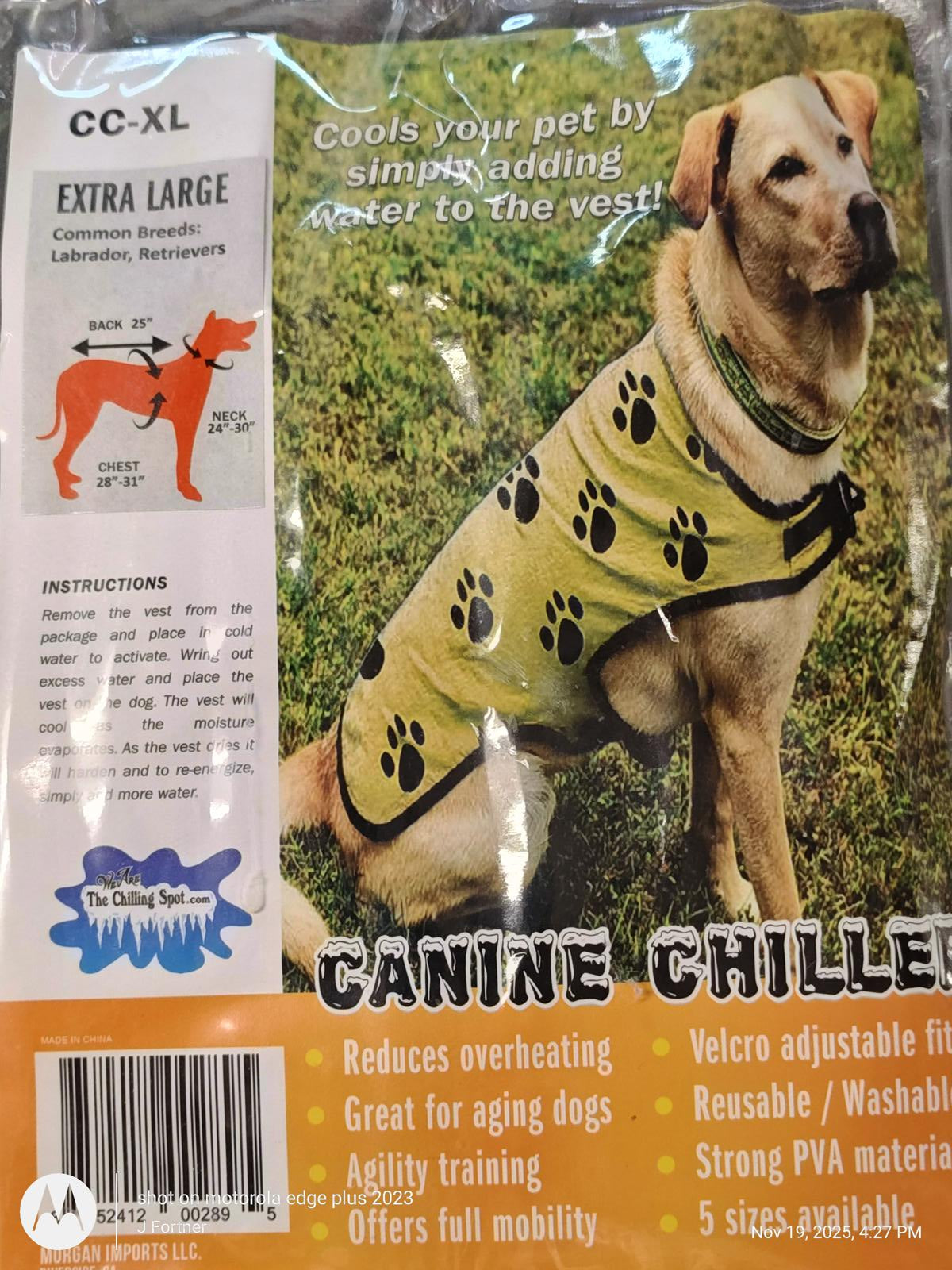 Cooling Vest for Dogs, Yellow with Black Paw Prints (Xtra Large)