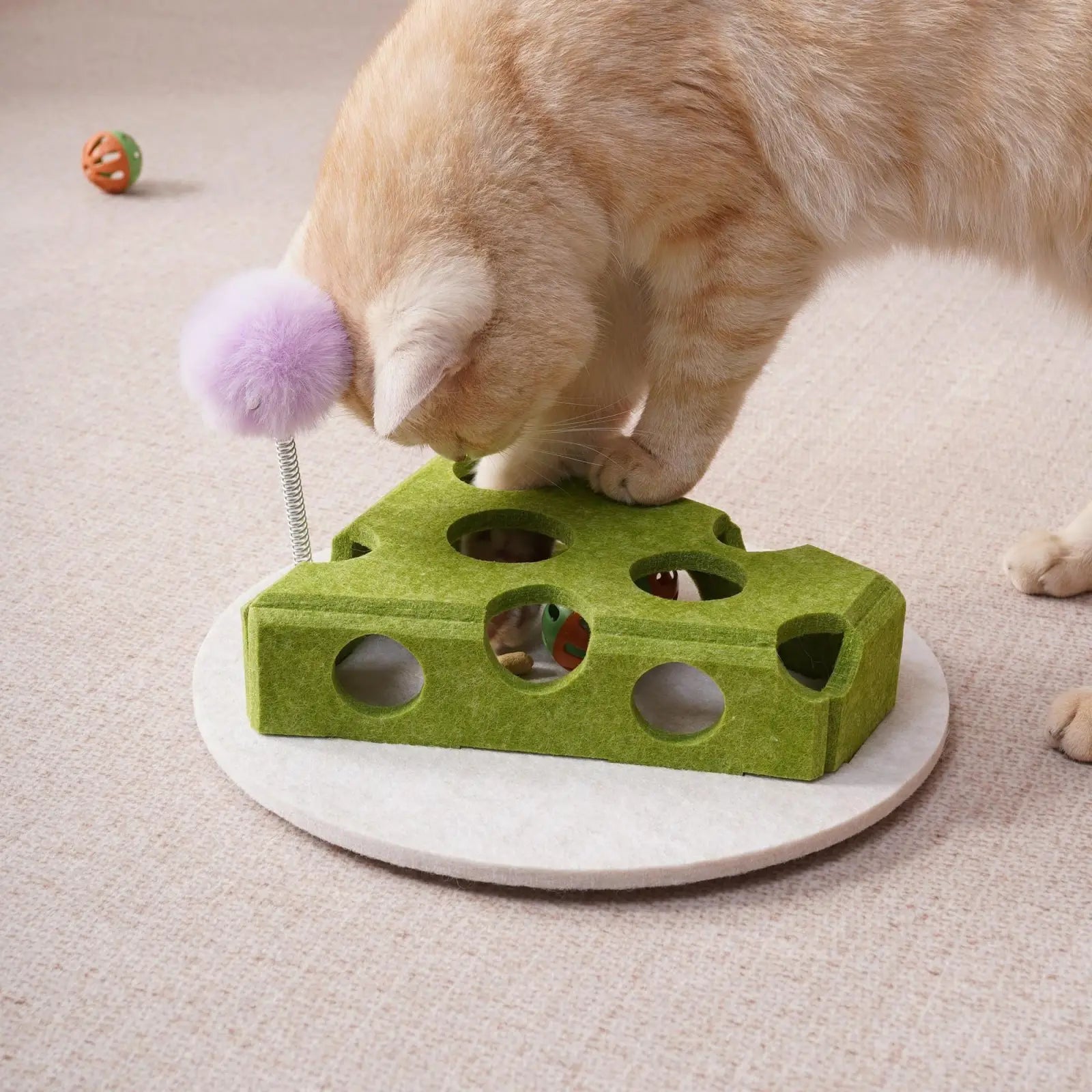 Cat Puzzle Toy with Spring Wand and Suction Cup Base