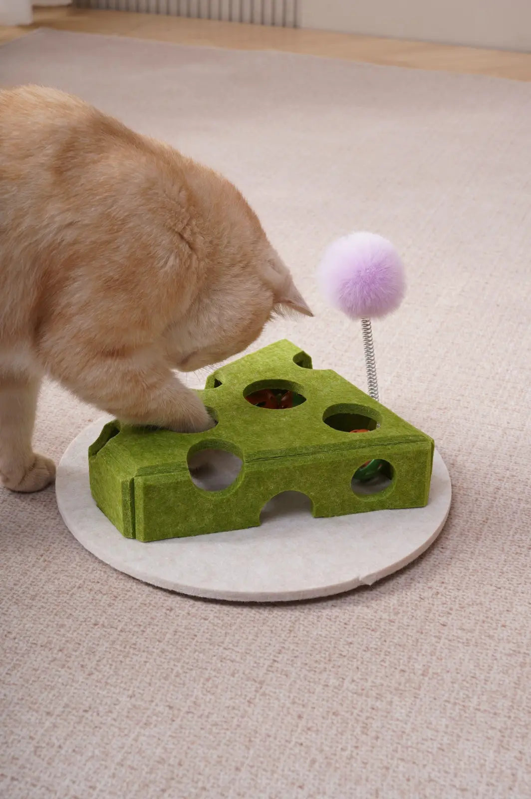 Cat Puzzle Toy with Spring Wand and Suction Cup Base