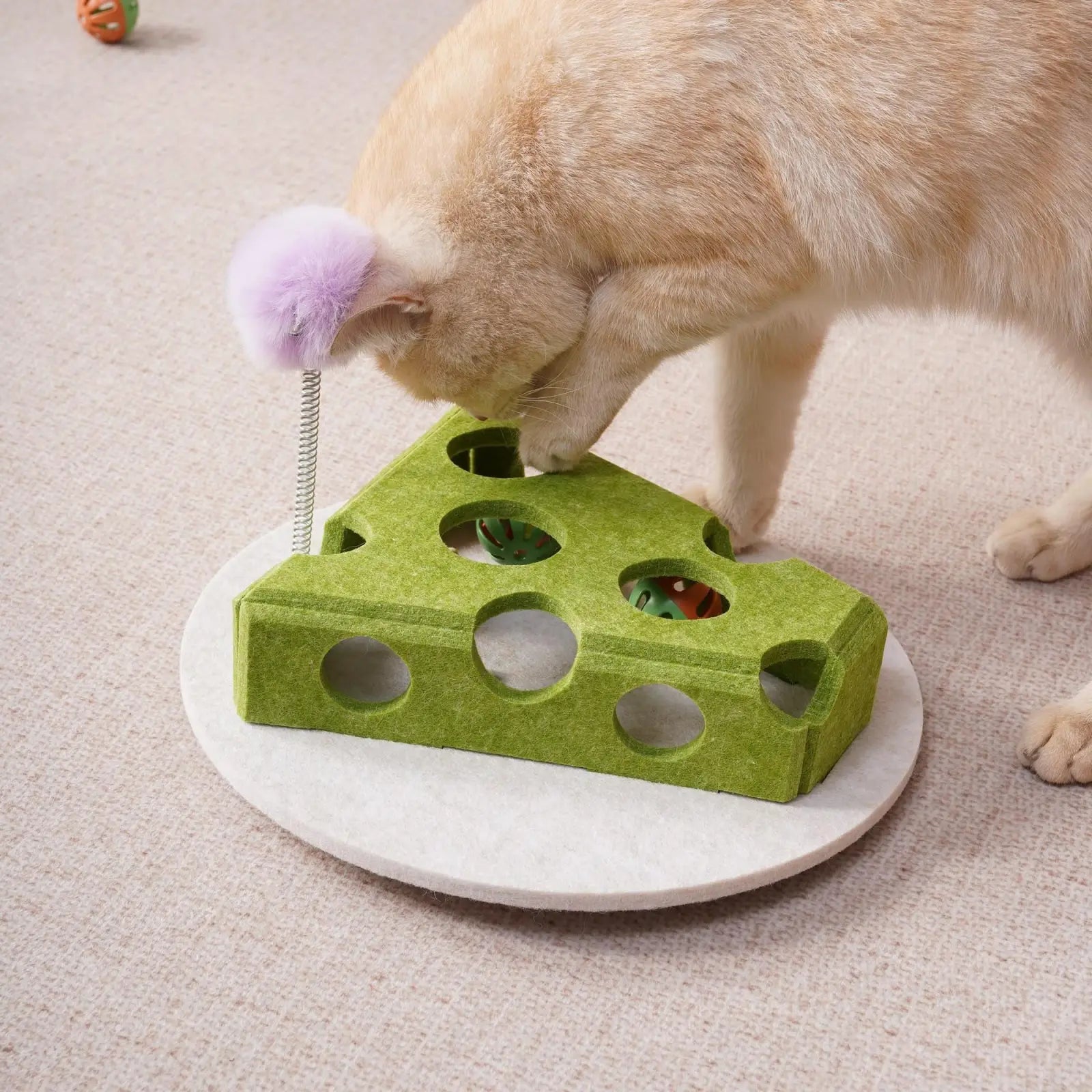 Cat Puzzle Toy with Spring Wand and Suction Cup Base