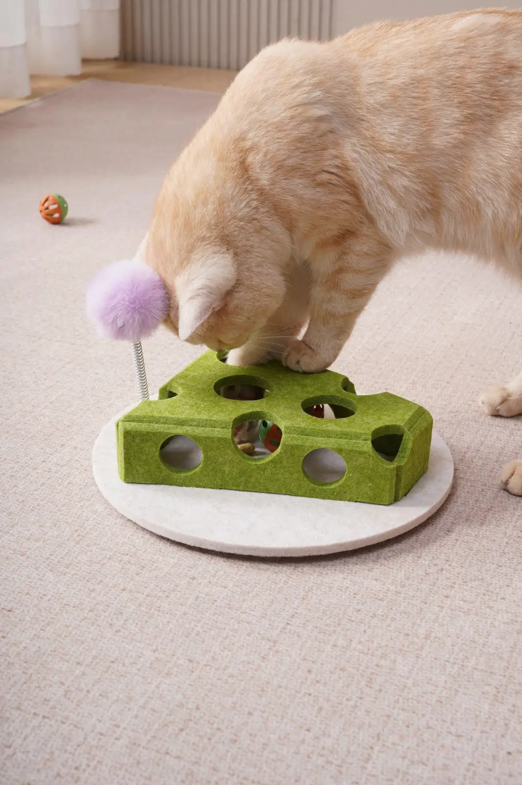 Cat Puzzle Toy with Spring Wand and Suction Cup Base