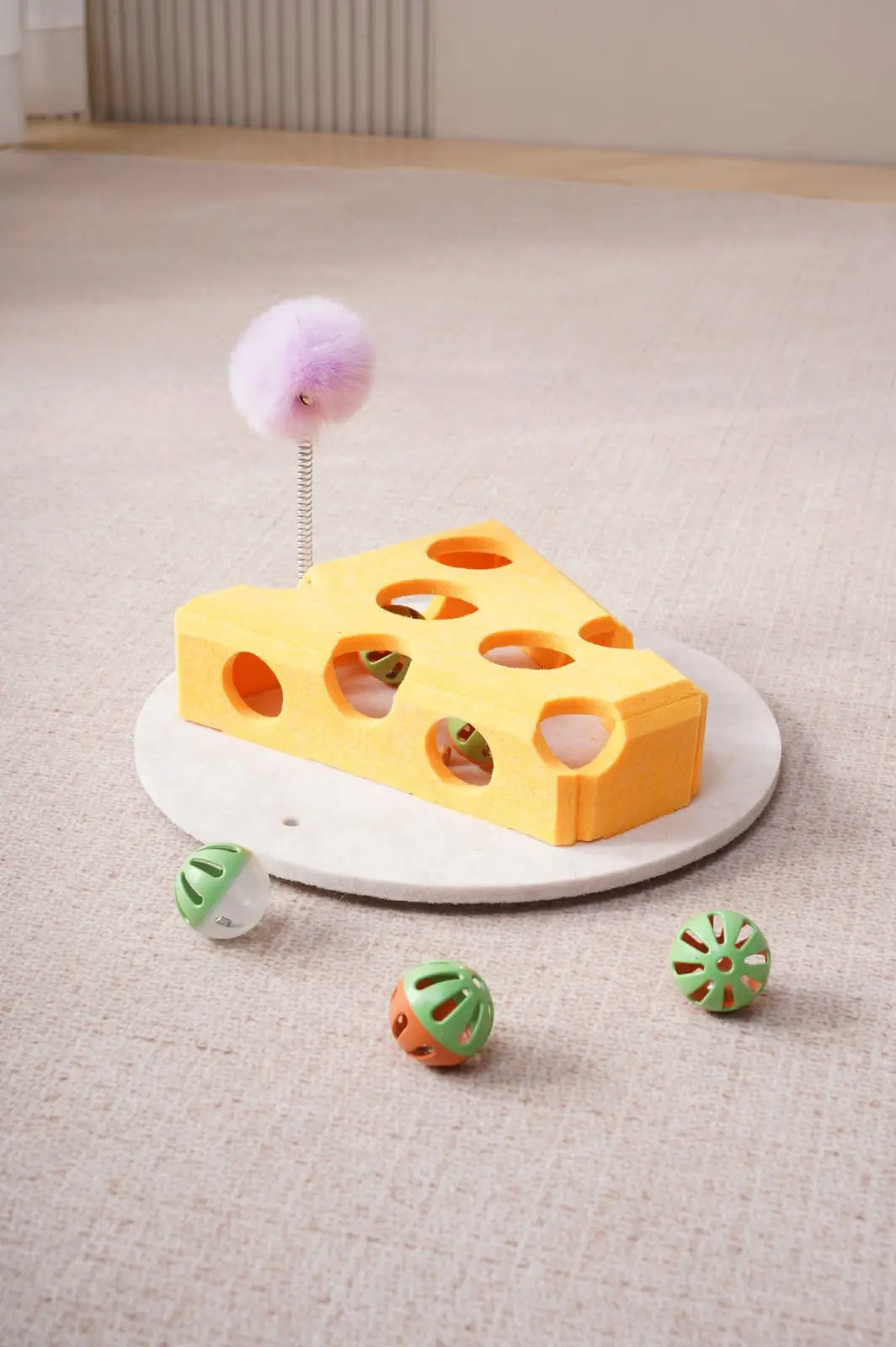 Cat Puzzle Toy with Spring Wand and Suction Cup Base