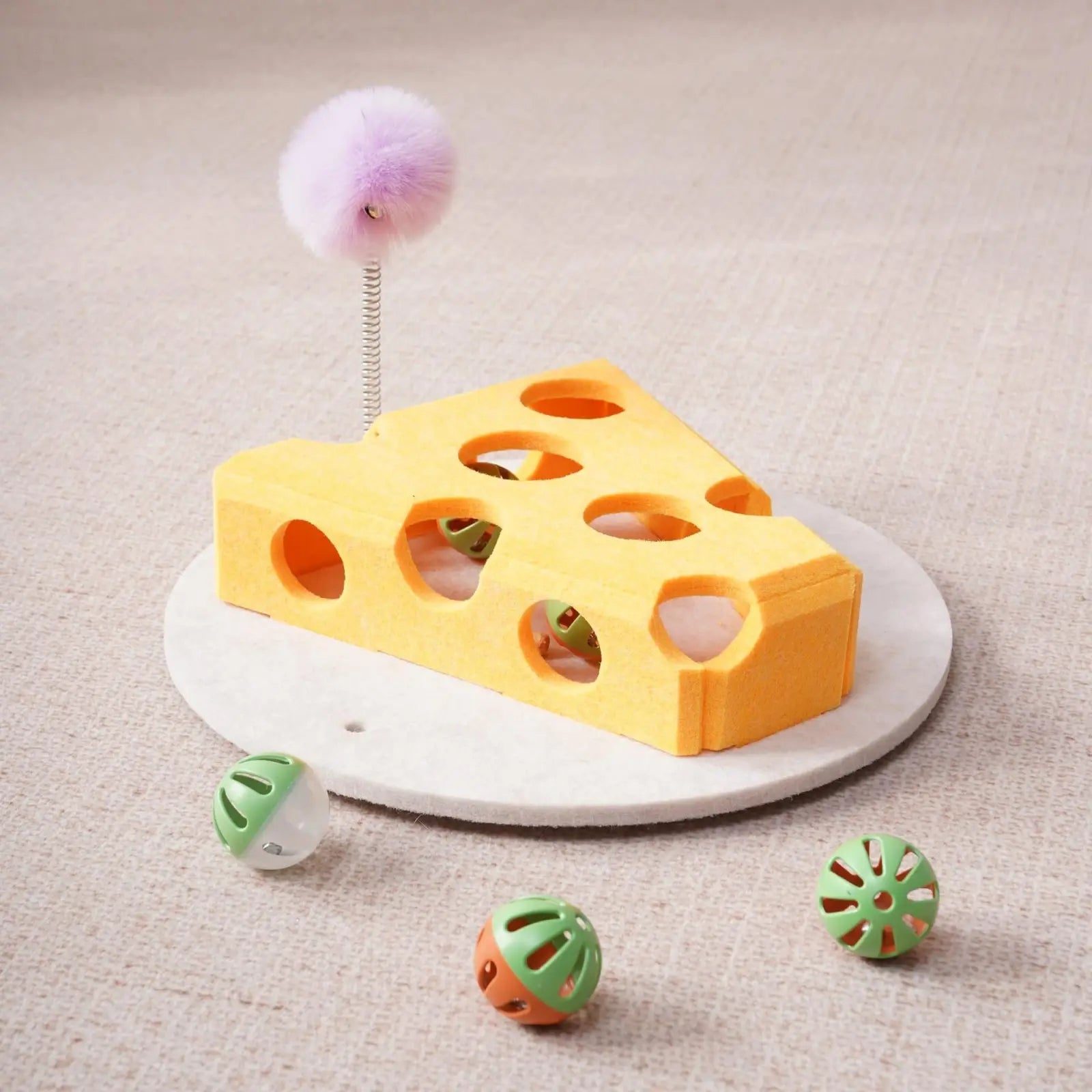 Cat Puzzle Toy with Spring Wand and Suction Cup Base