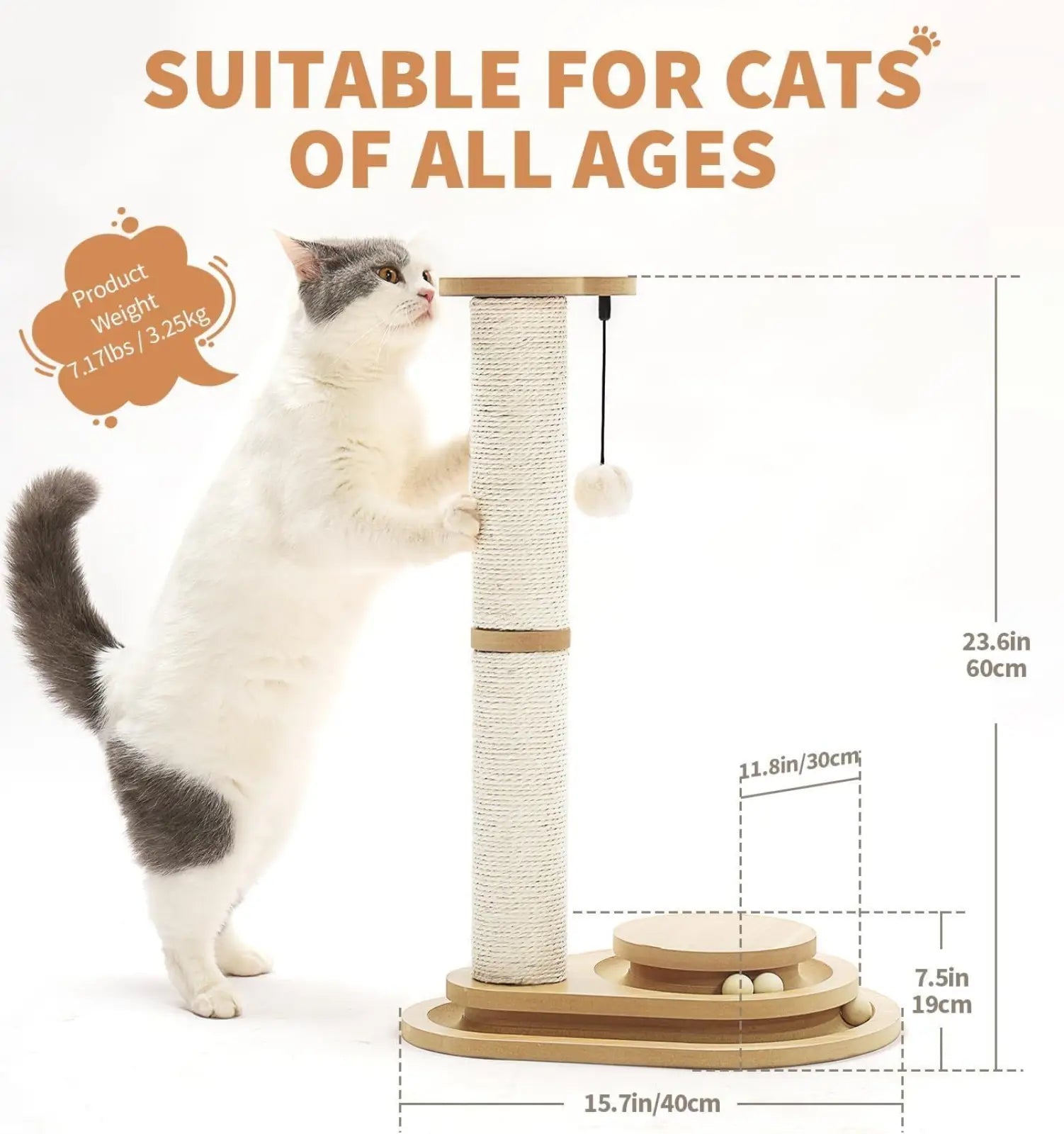 Cat Scratching Post with 3 Tier Track Toy and Sisal Pole