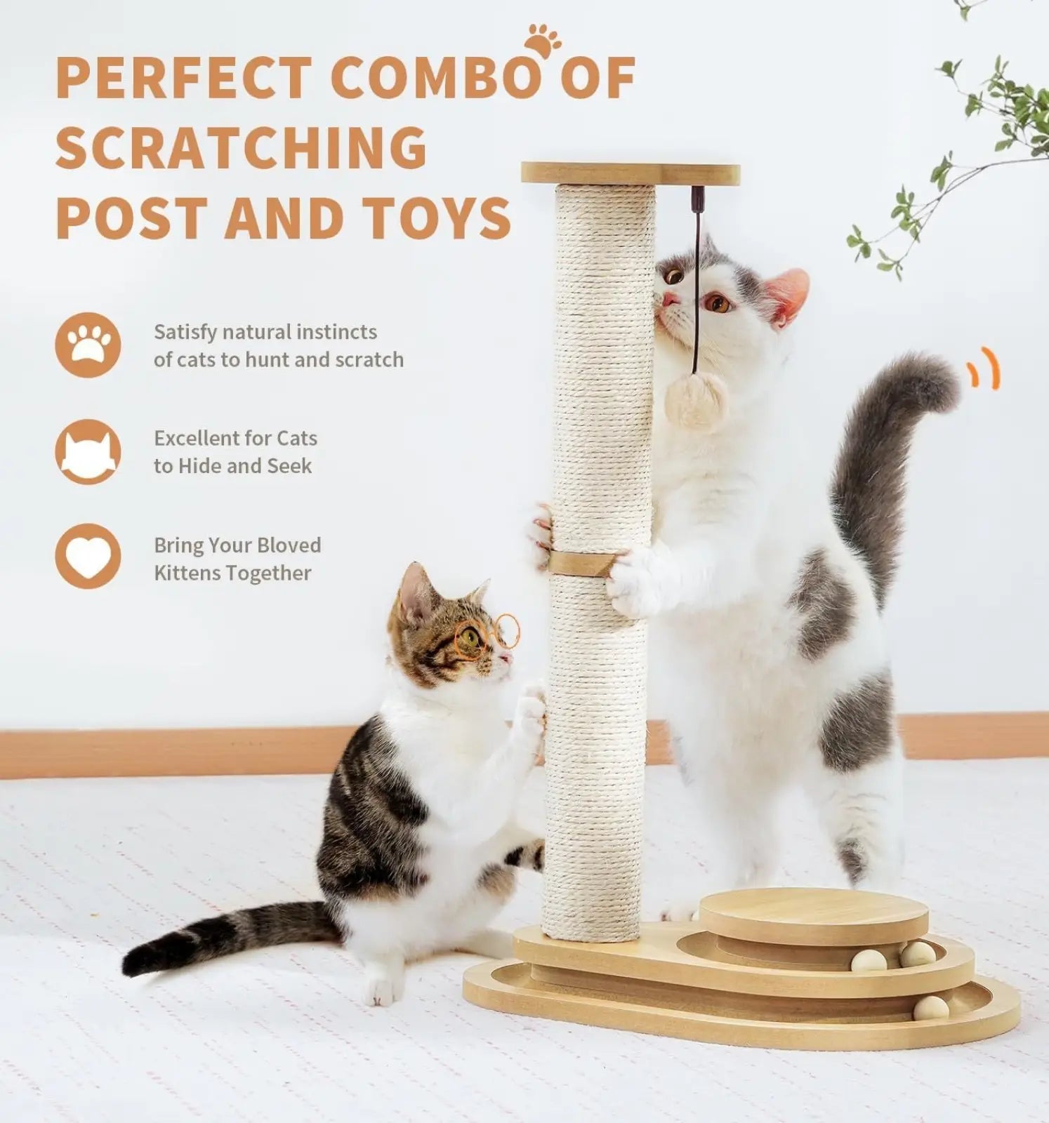 Cat Scratching Post with 3 Tier Track Toy and Sisal Pole