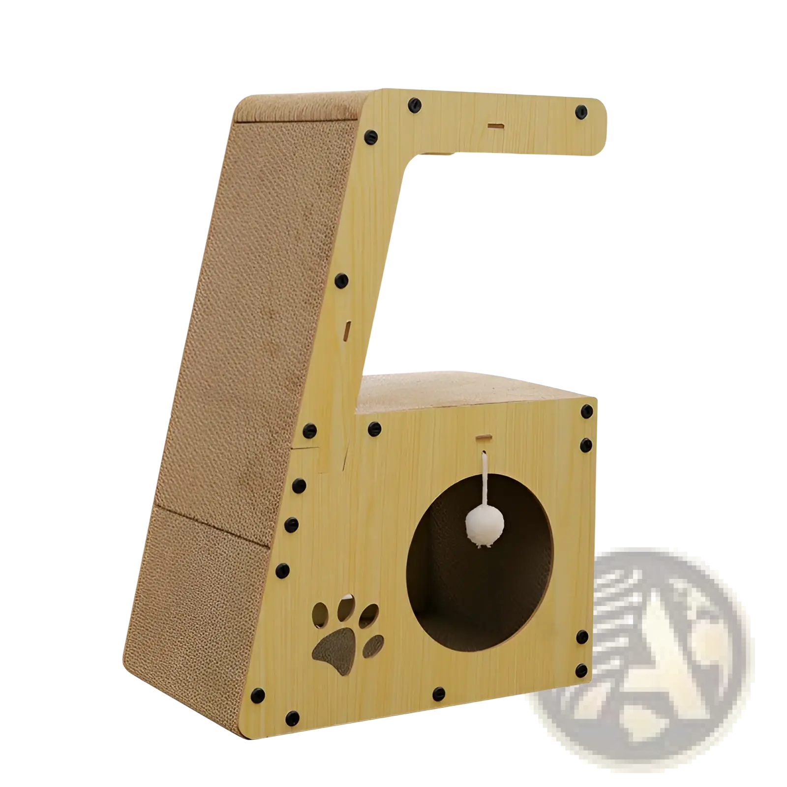 Cat Scratching Post Bed with Tunnel and Pom-pom