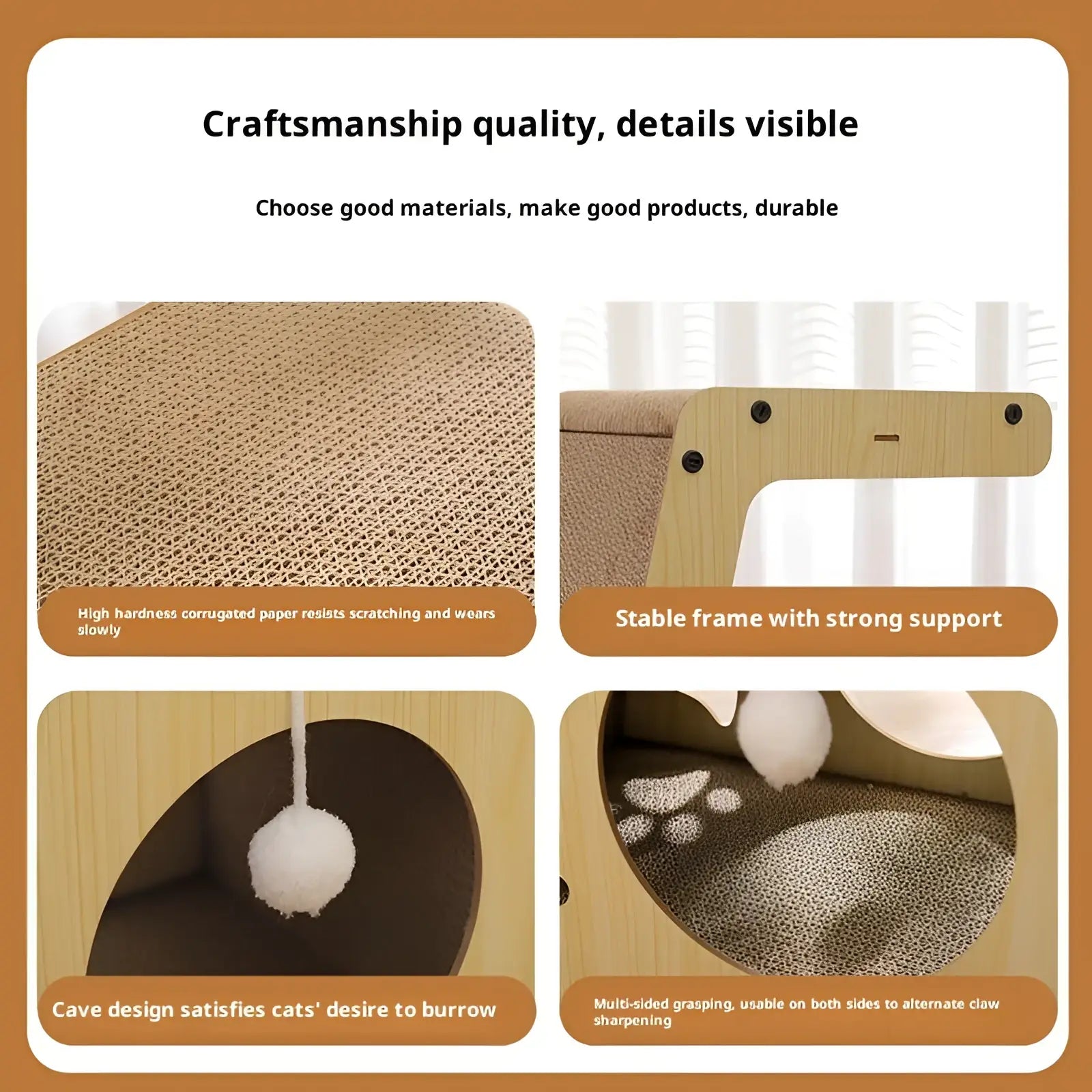 Cat Scratching Post Bed with Tunnel and Pom-pom