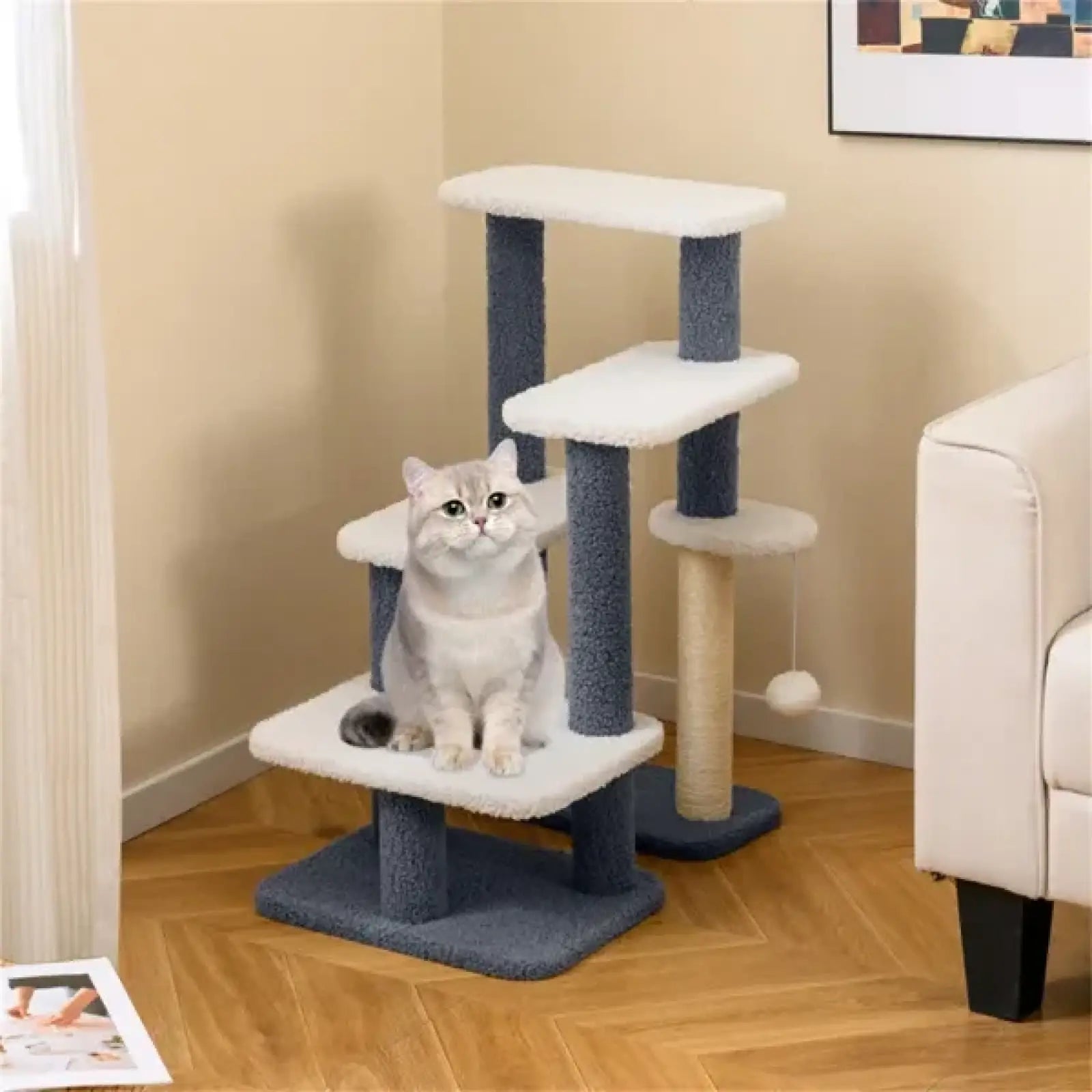 Cat Stairs with Sisal Scratching Post 4 Levels